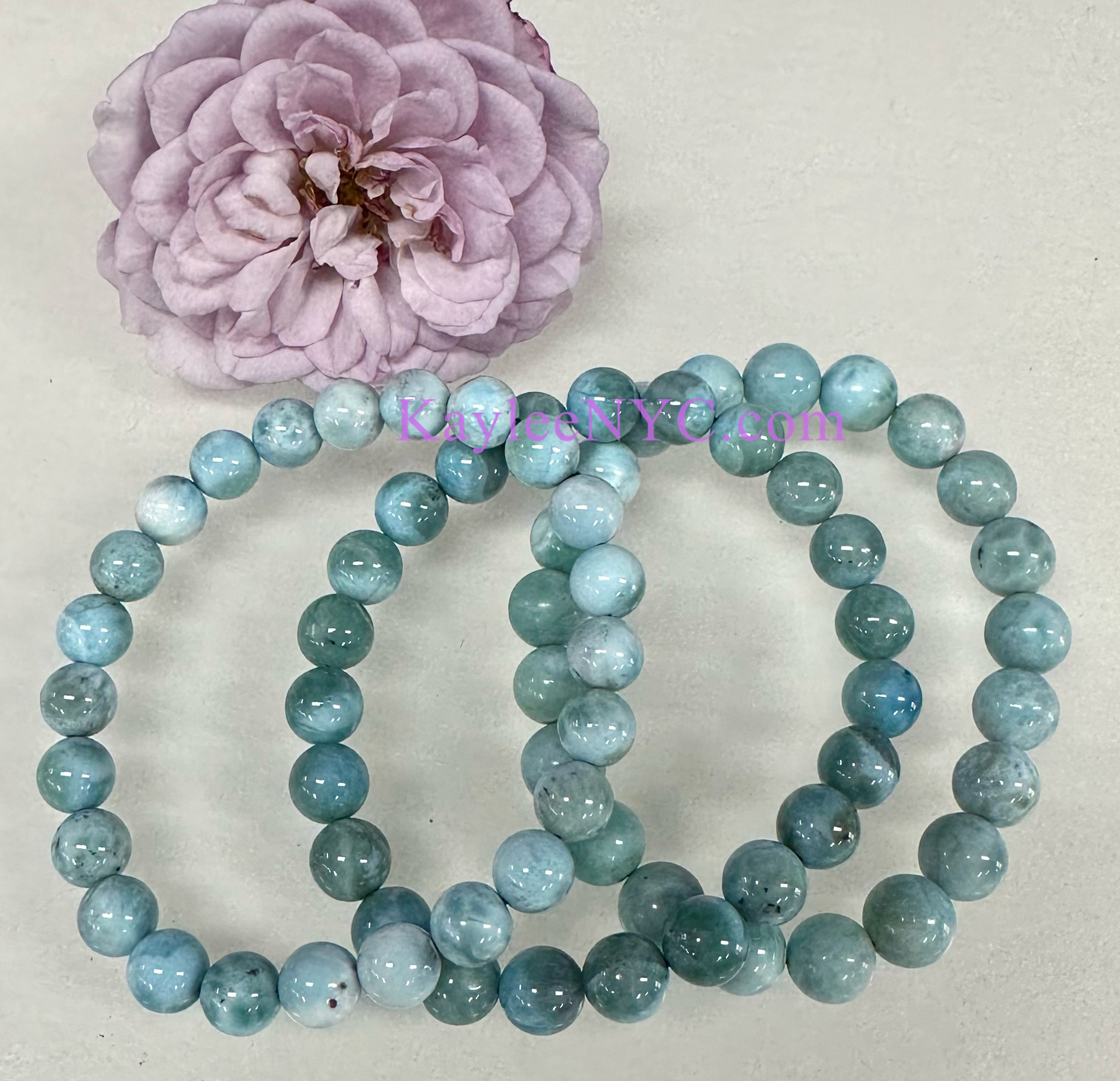 Wholesale 3 Pcs Natural Larimar 8-9mm 7.5” Crystal Healing Stretch Bracelet
