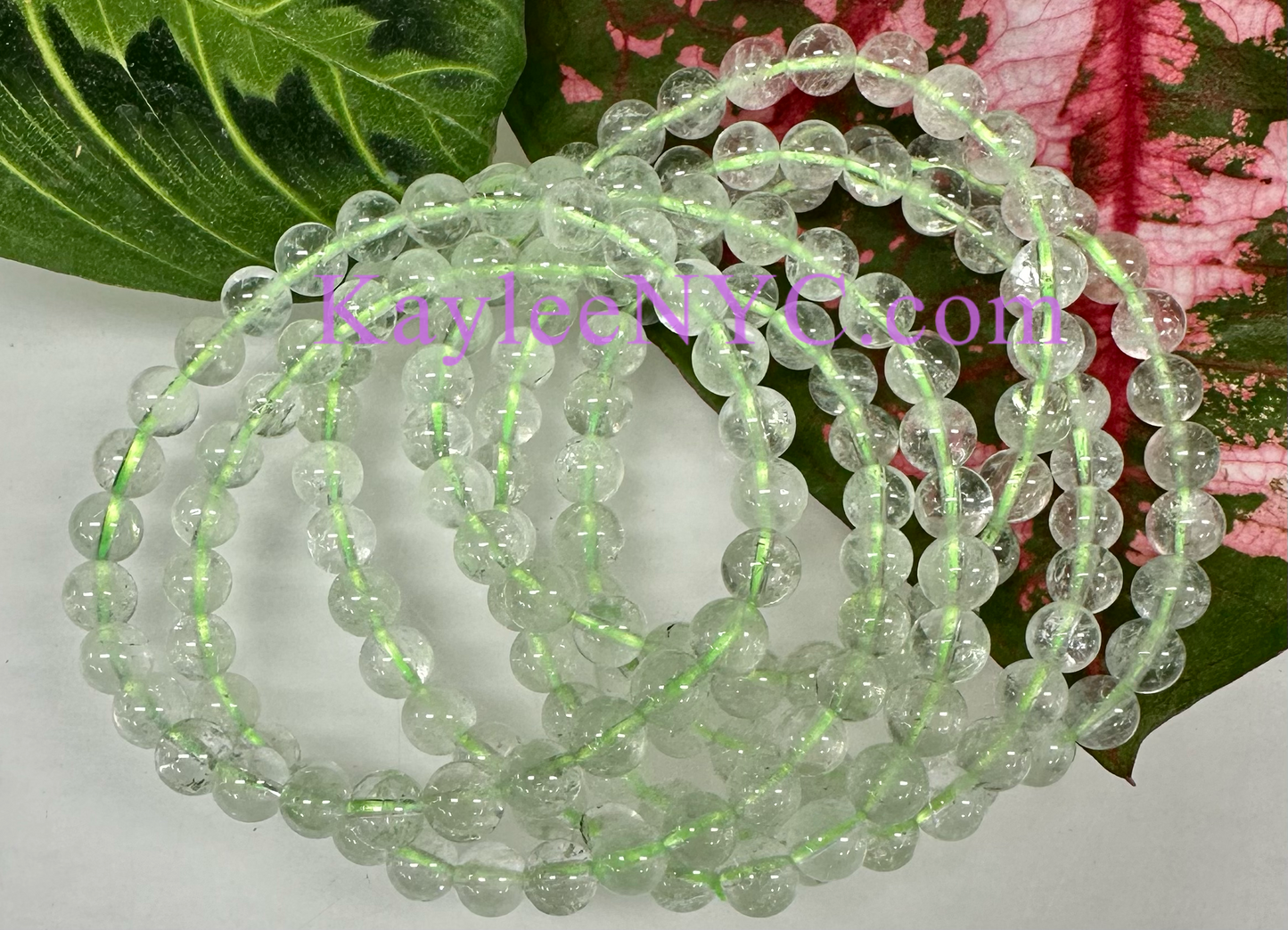6 PCs Prasiolite 6mm 7.5” Stretch Bracelet crystals healing energy