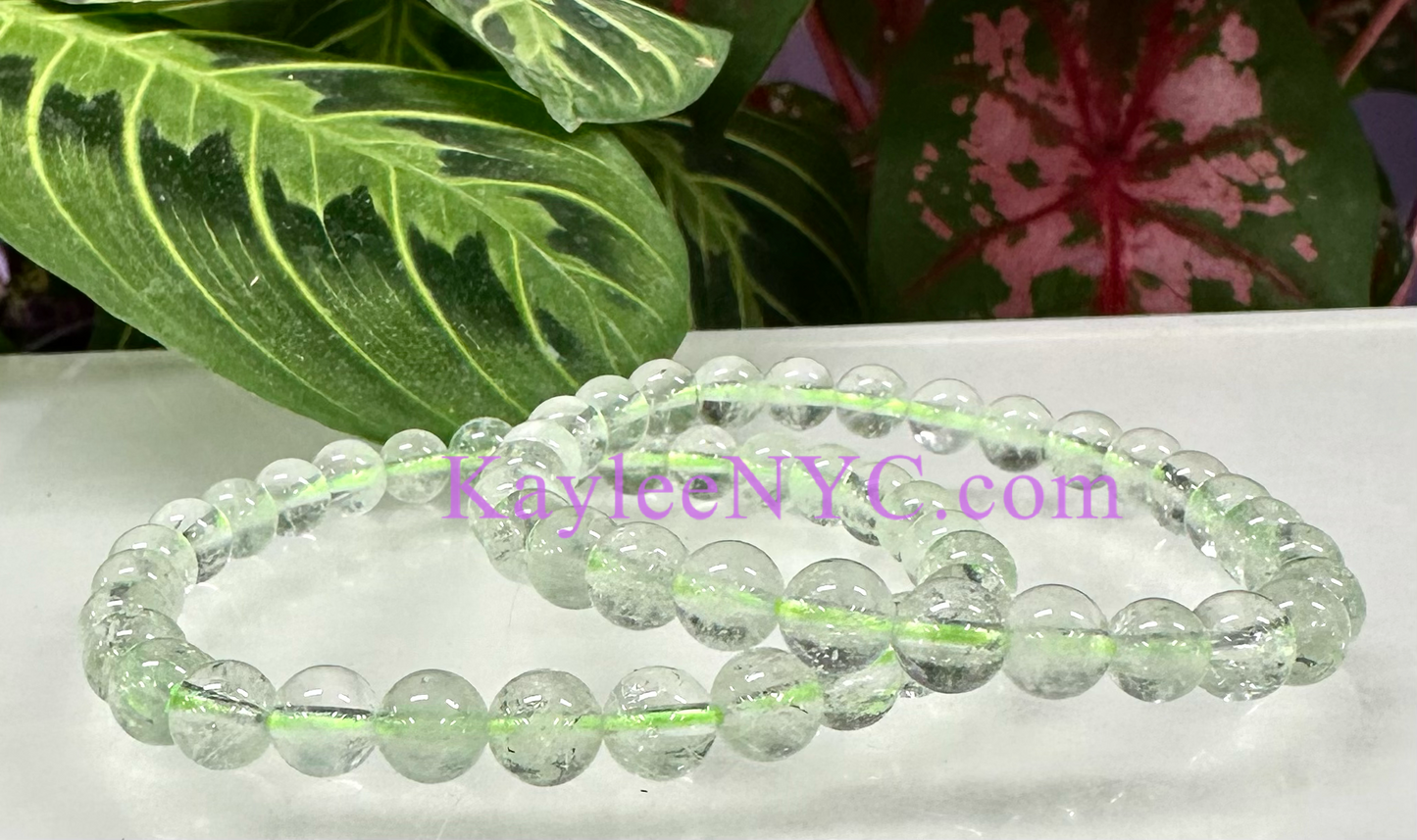 6 PCs Prasiolite 6mm 7.5” Stretch Bracelet crystals healing energy