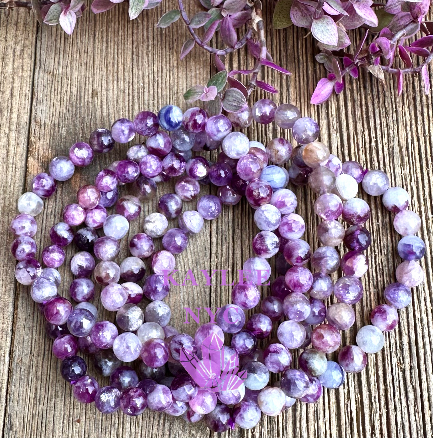 6 PCs Natural Lepidolite Mica 6mm 7.5” Stretch Bracelet