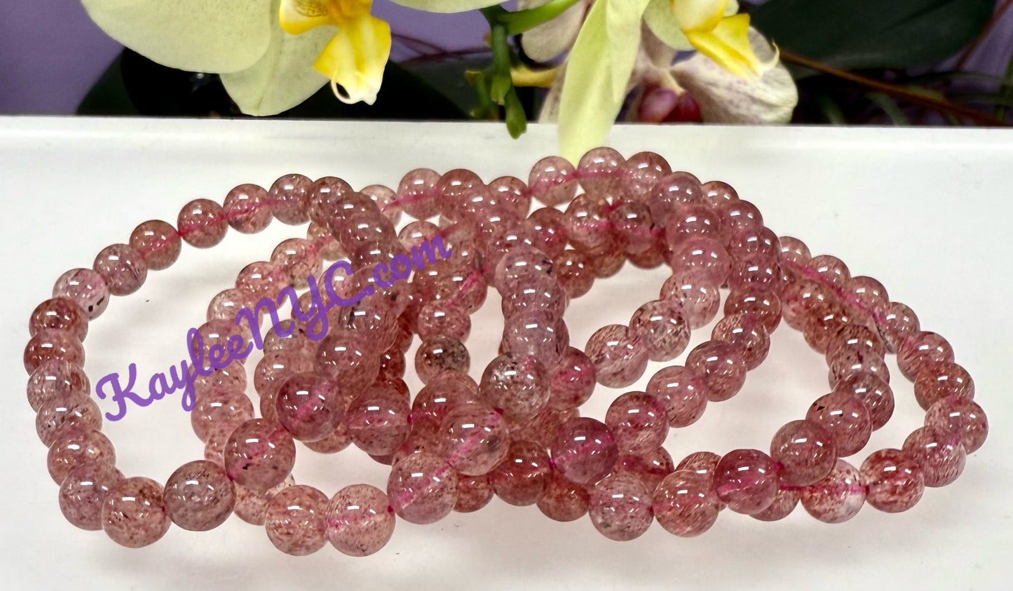 Wholesale Lot 6 Pcs Strawberry Quartz 8mm Crystal Healing Stretch Bracelet