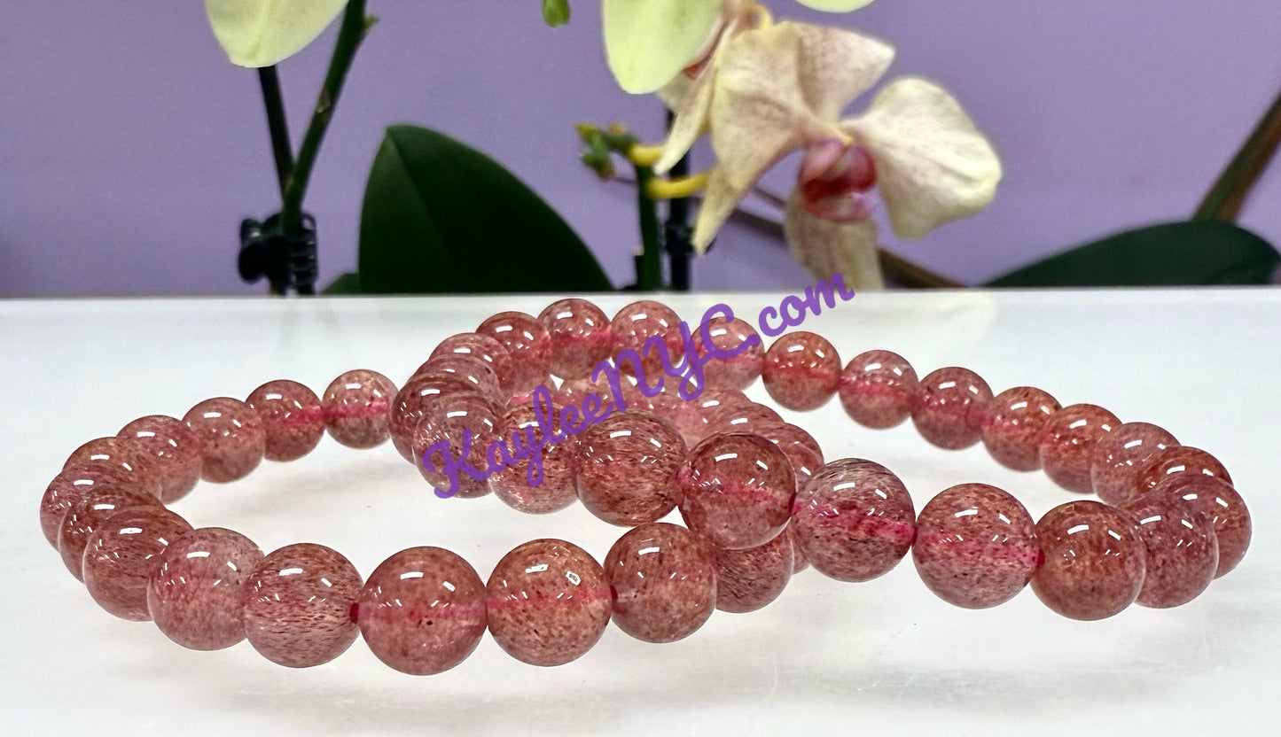 Wholesale Lot 6 Pcs Strawberry Quartz 8mm Crystal Healing Stretch Bracelet