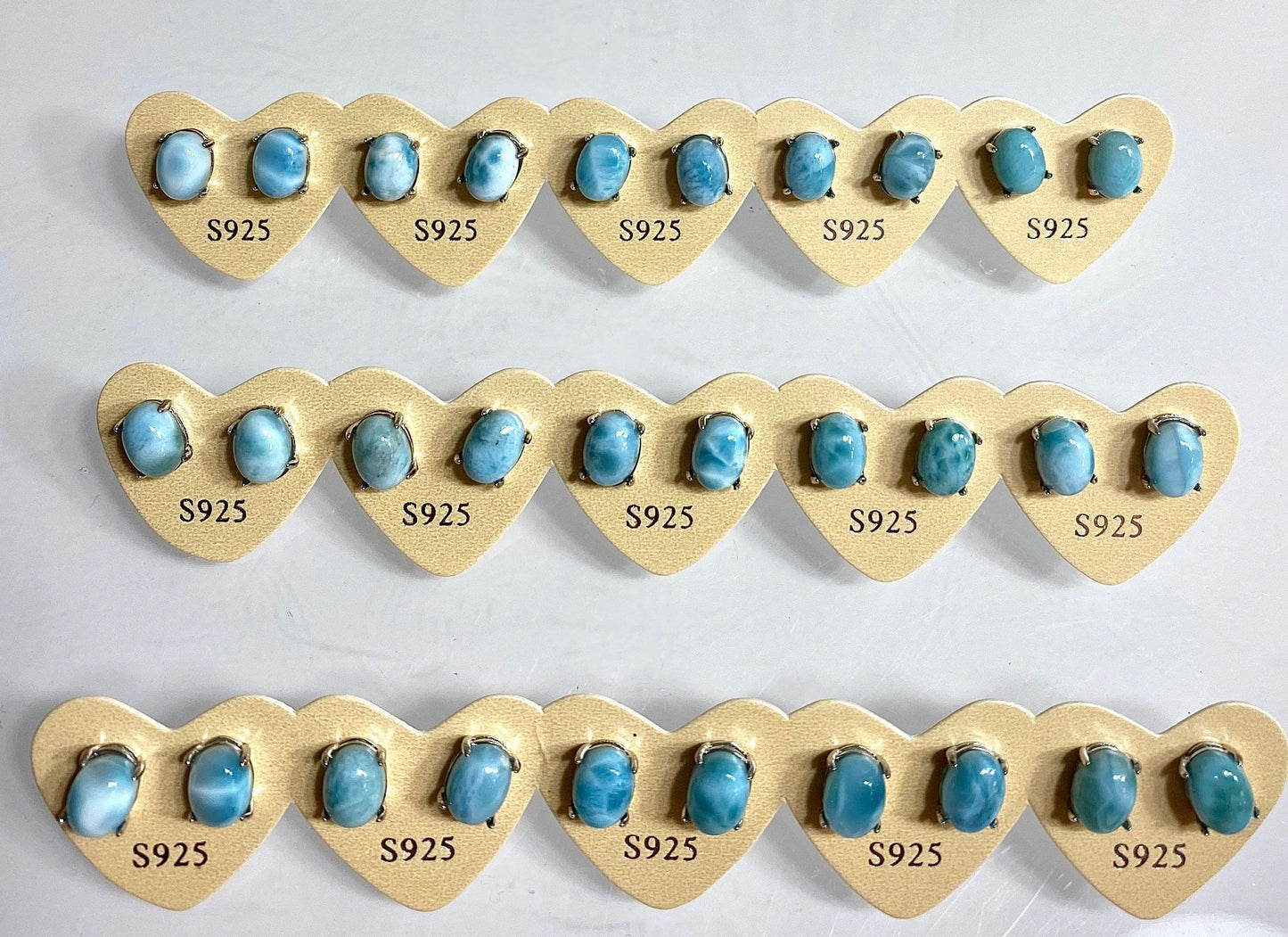 Wholesale Lot 5 Pairs Natural Larimar Sterling Silver(925) Earring Studs 6x8mm