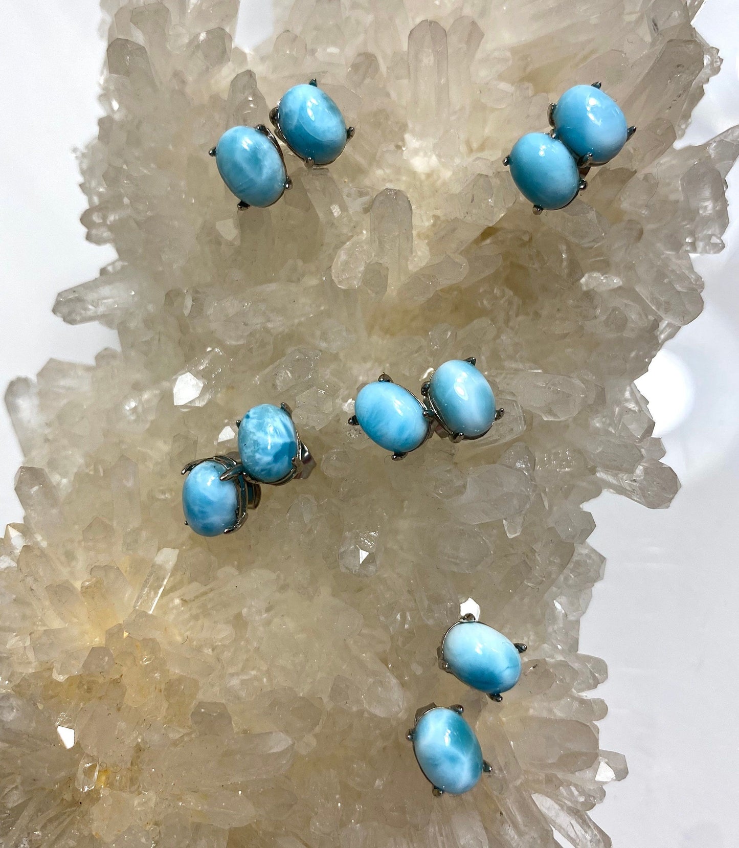 Wholesale Lot 5 Pairs Natural Larimar Sterling Silver(925) Earring Studs 6x8mm