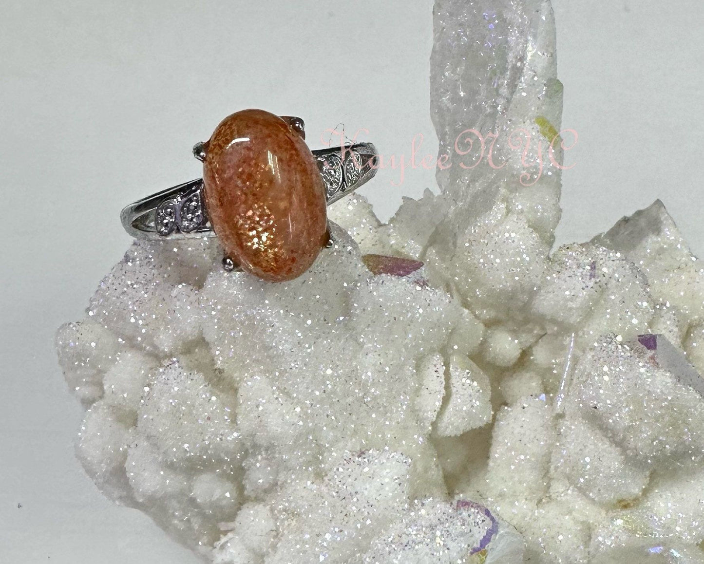 Wholesale Lot 6 pcs Natural Sunstone Ring White Bronze