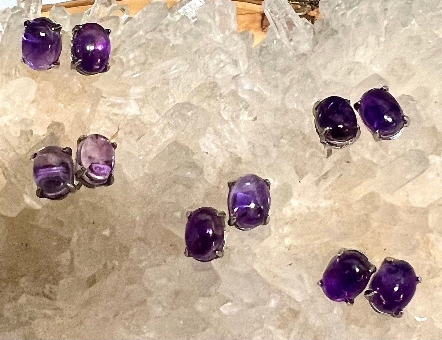 Wholesale Lot 5 Pairs Natural Amethyst Sterling Silver(925) Earring Studs 5x7mm