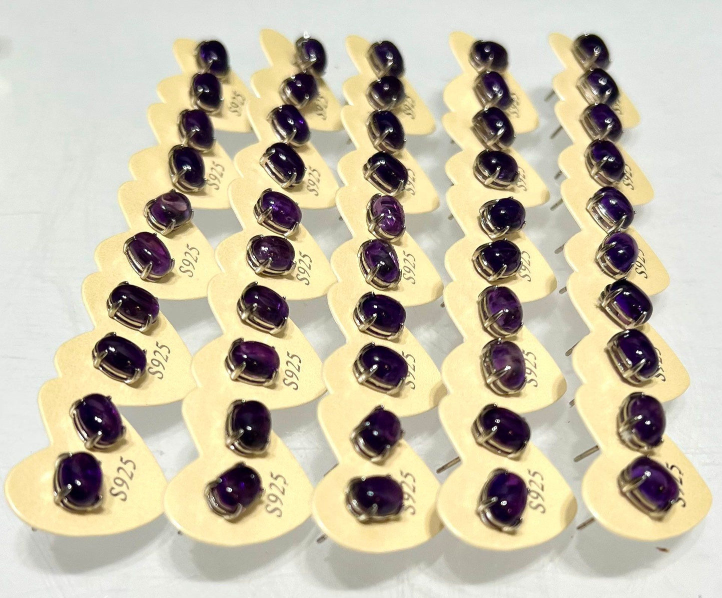 Wholesale Lot 5 Pairs Natural Amethyst Sterling Silver(925) Earring Studs 5x7mm