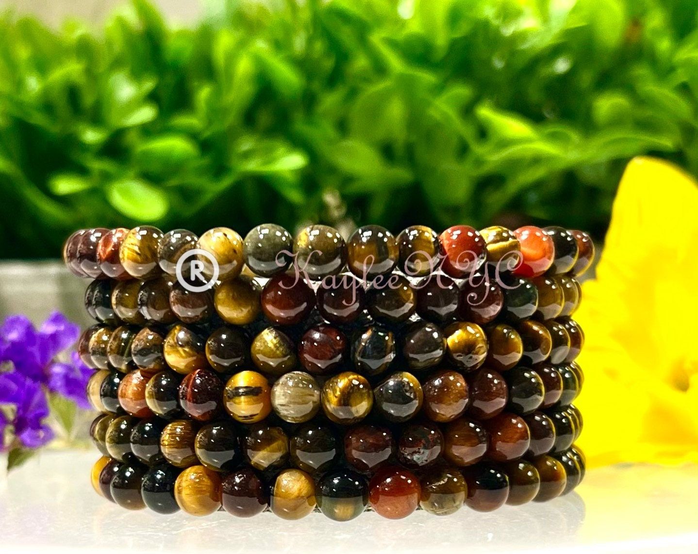 Wholesale Lot 6 Pcs Natural Mix Tiger Eye 6mm 7.5” Crystal Healing Stretch Bracelet