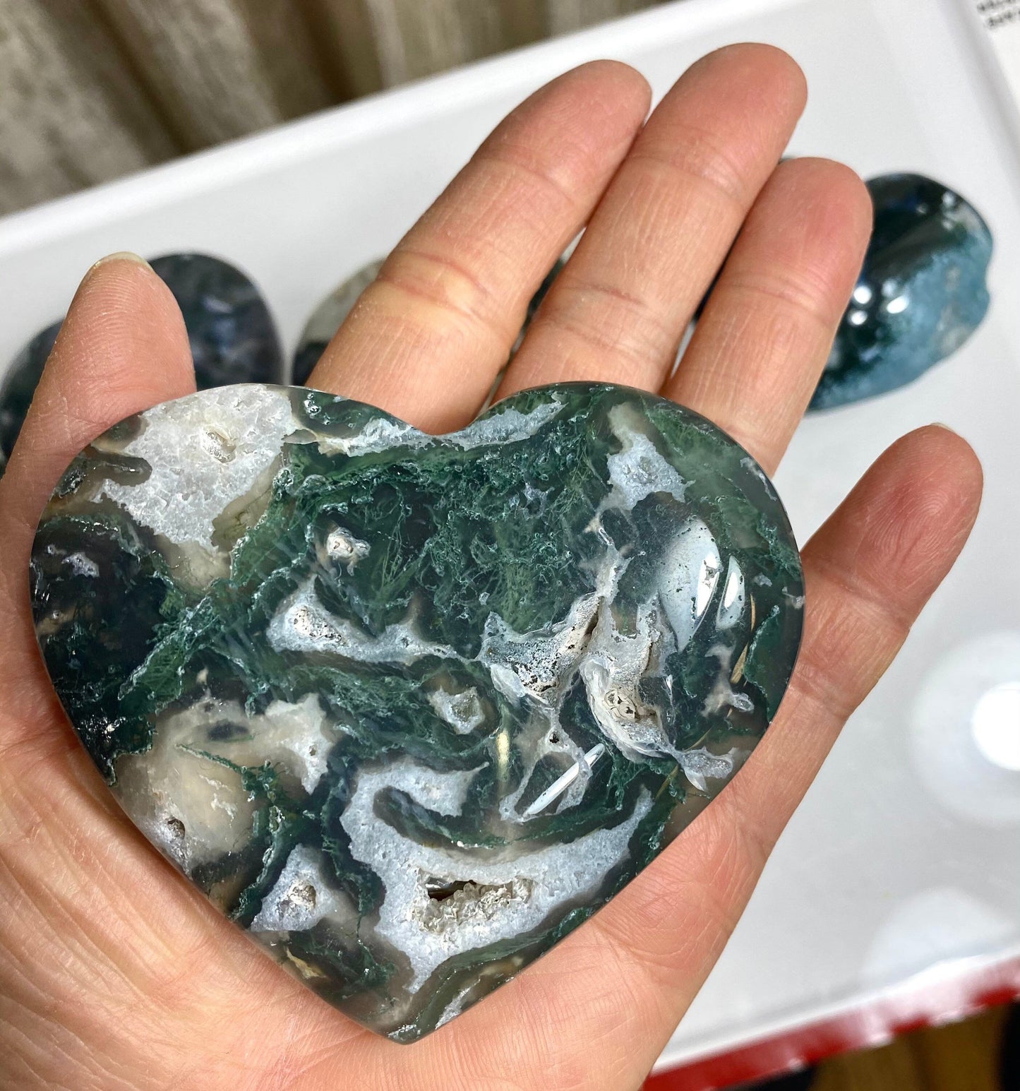 Wholesale Lot 2 Lbs Natural Moss Agate Crystal Heart Healing Energy