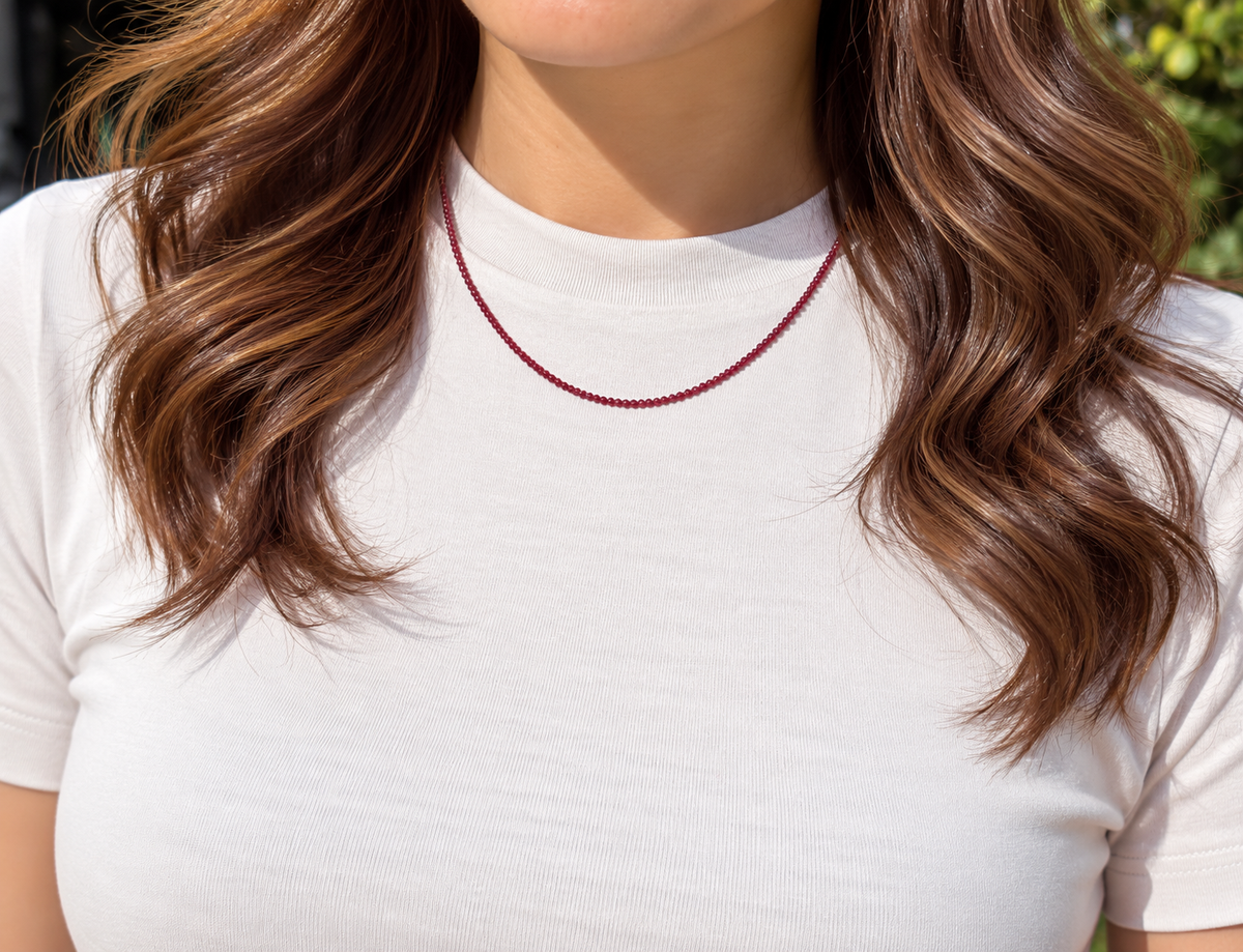 6 PCs 2mm Natural Garnet Necklaces w Stainless Steel Findings