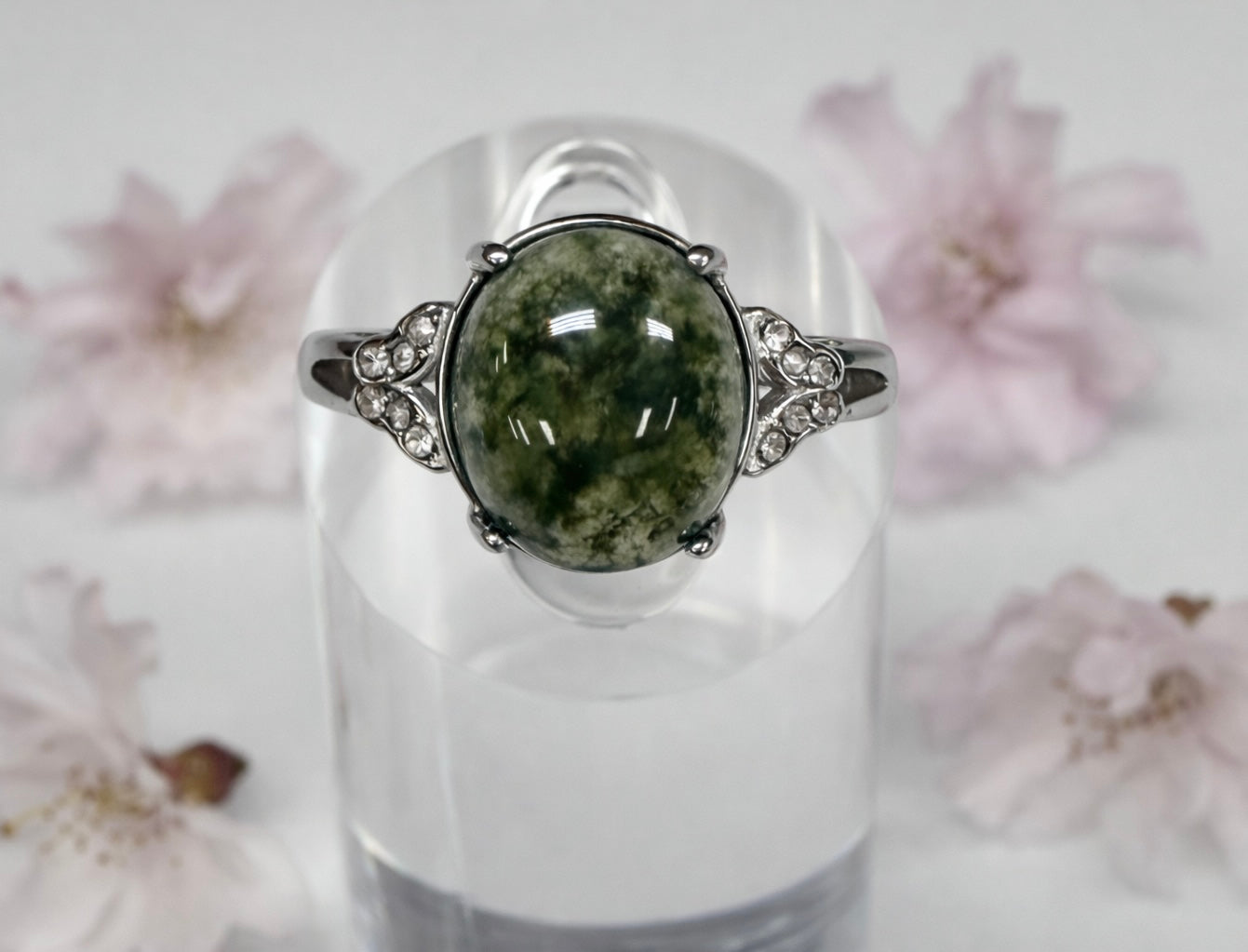 Wholesale Lot 7 pcs Natural Moss Agate Stainless Steel Ring 10x12mm