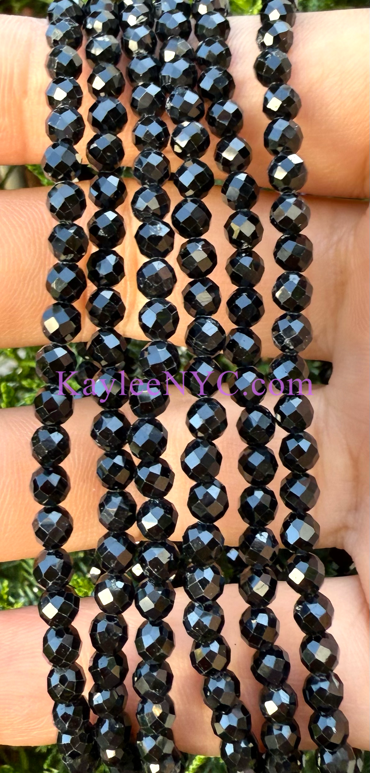 6 PCs 4mm Natural Black Tourmaline Faceted Bracelet 7.5”