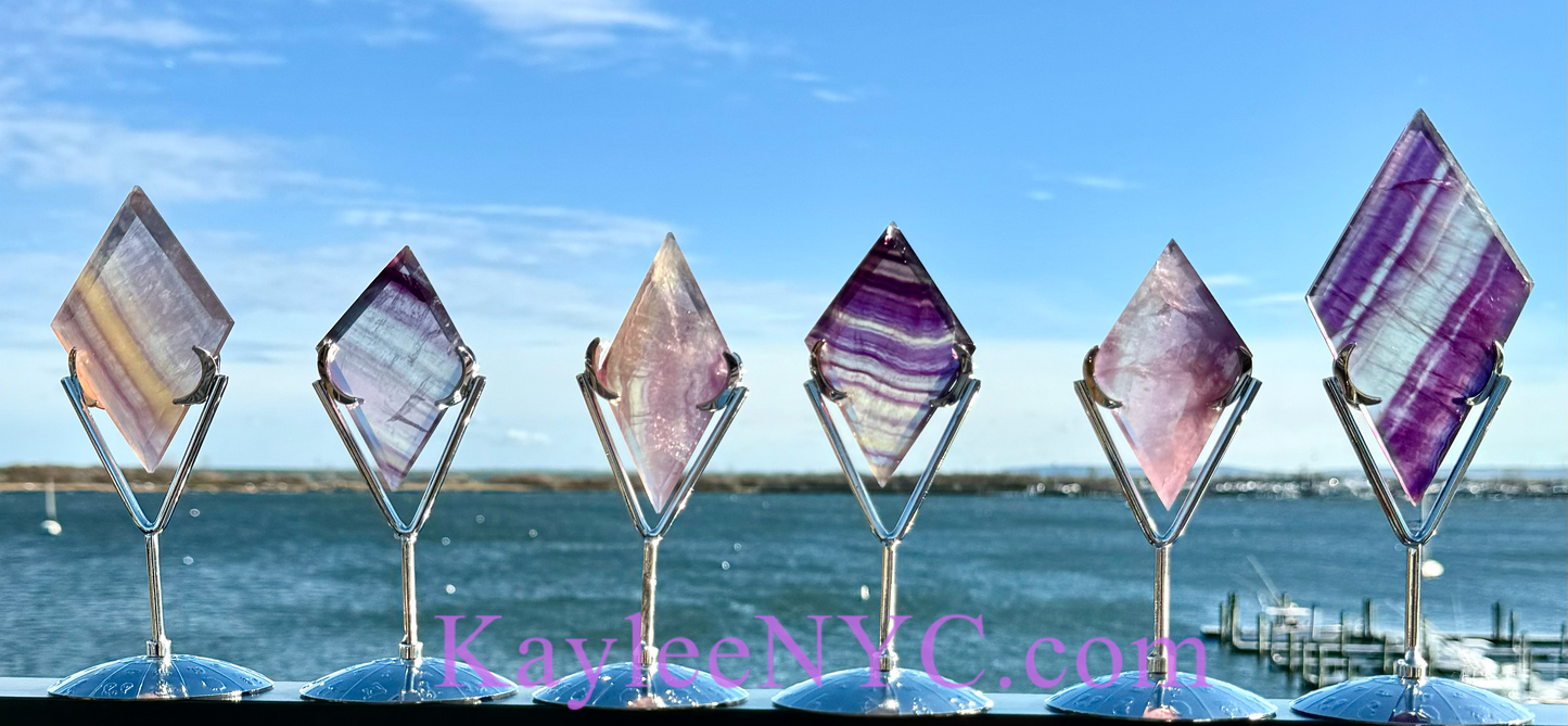 Wholesale Lot 6 PCs Natural Rainbow Fluorite Diamond w/stand Healing Energy