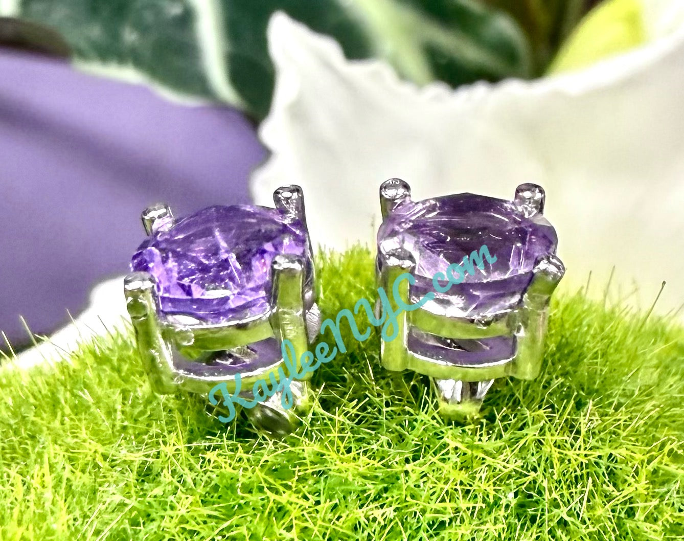Wholesale Lot 5 Pairs Natural Amethyst Sterling Silver(925) Earring Studs 8mm round