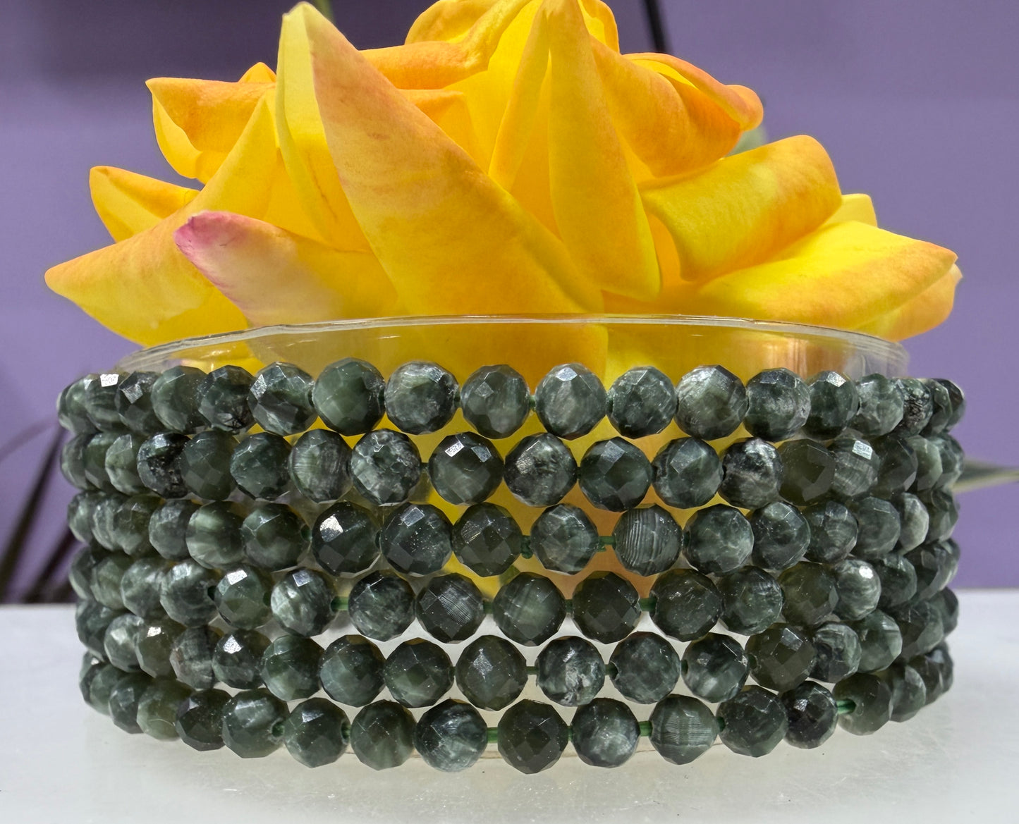 Wholesale 6 Pcs 4mm Seraphinite Faceted Natural Crystal Stretch Bracelet 7.5" (Russia)