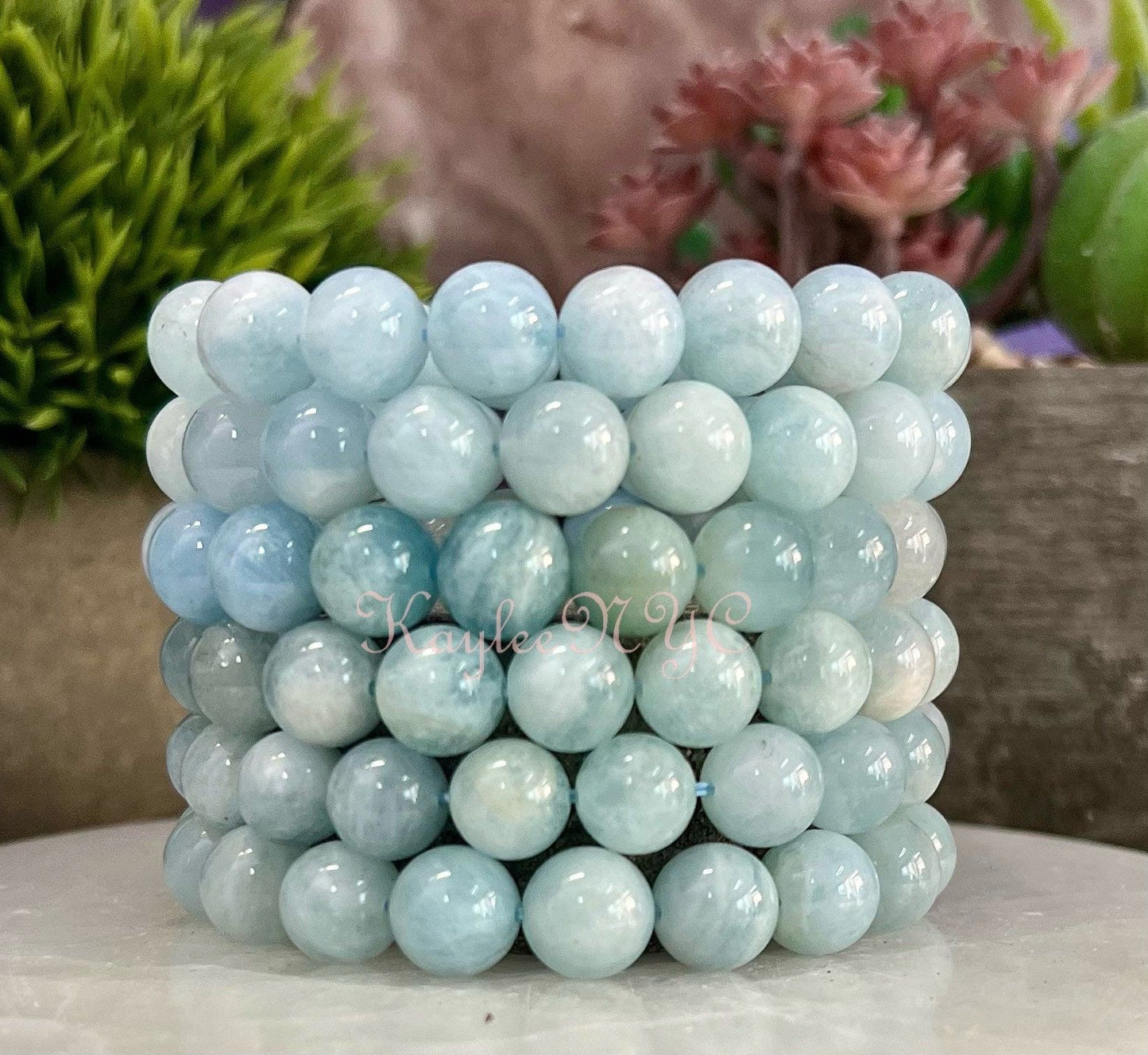 Wholesale 6 Pcs Natural Aquamarine 10mm 7.5” Crystal Healing Stretch Bracelet