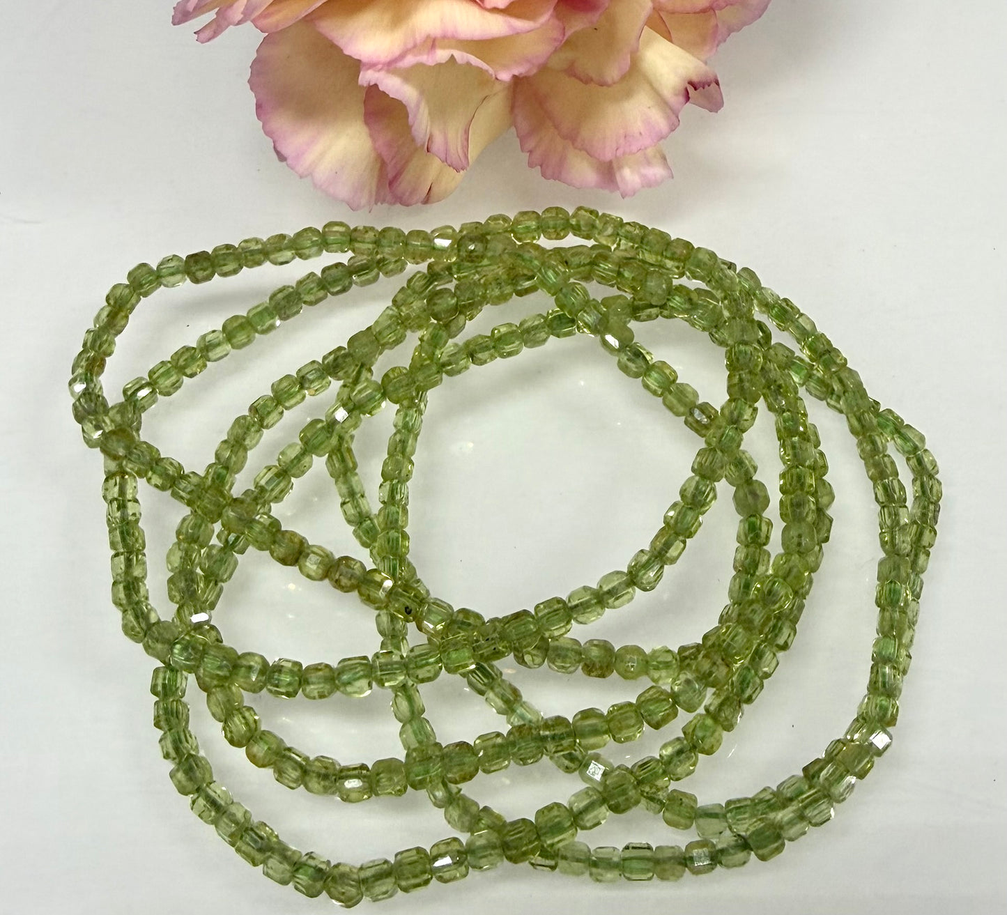 6 PCs Natural Peridot Faceted 3.2mm Stretch Bracelet 7”