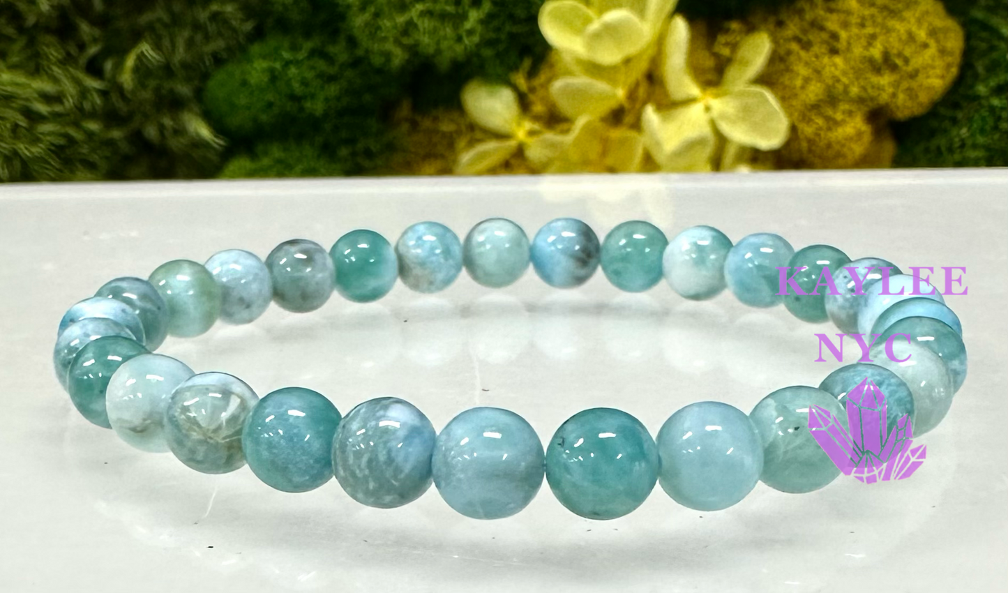 Wholesale 6 Pcs Natural Larimar 8-9mm 7.5” Crystal Healing Stretch Bracelet