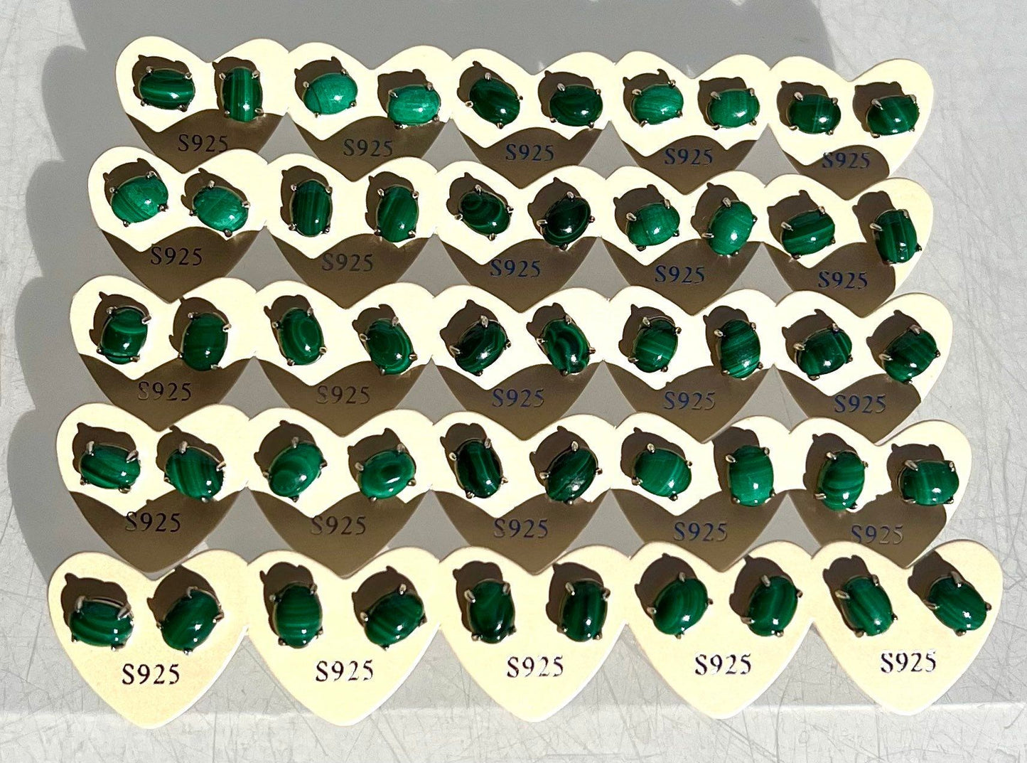 Wholesale Lot 5 Pairs Natural Malachite Sterling Silver(925) Earring Studs 5x7mm