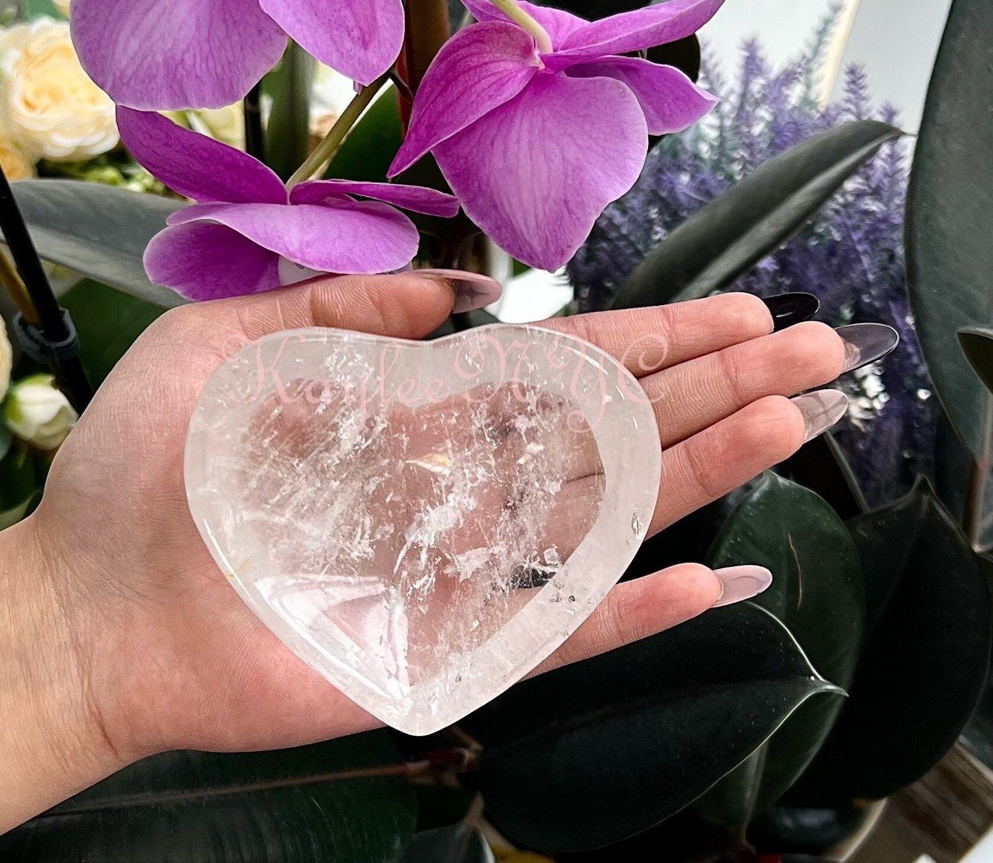 Wholesale Lot 6 pcs Natural Clear Quartz Hearts & Moon Bowls Crystal Healing Energy