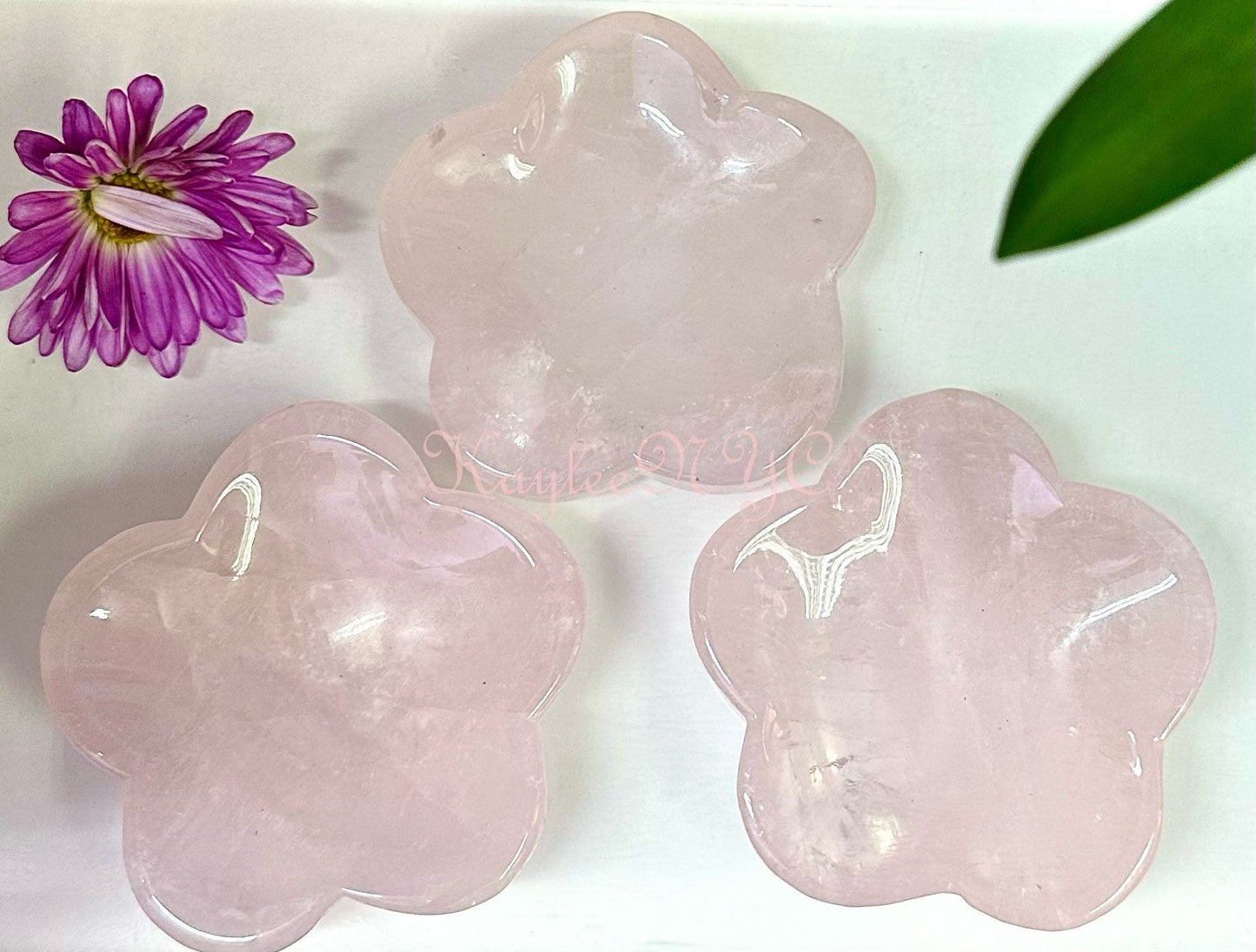 Wholesale Lot 3 pcs Natural Rose Quartz Flower Bowls Crystal Healing Energy