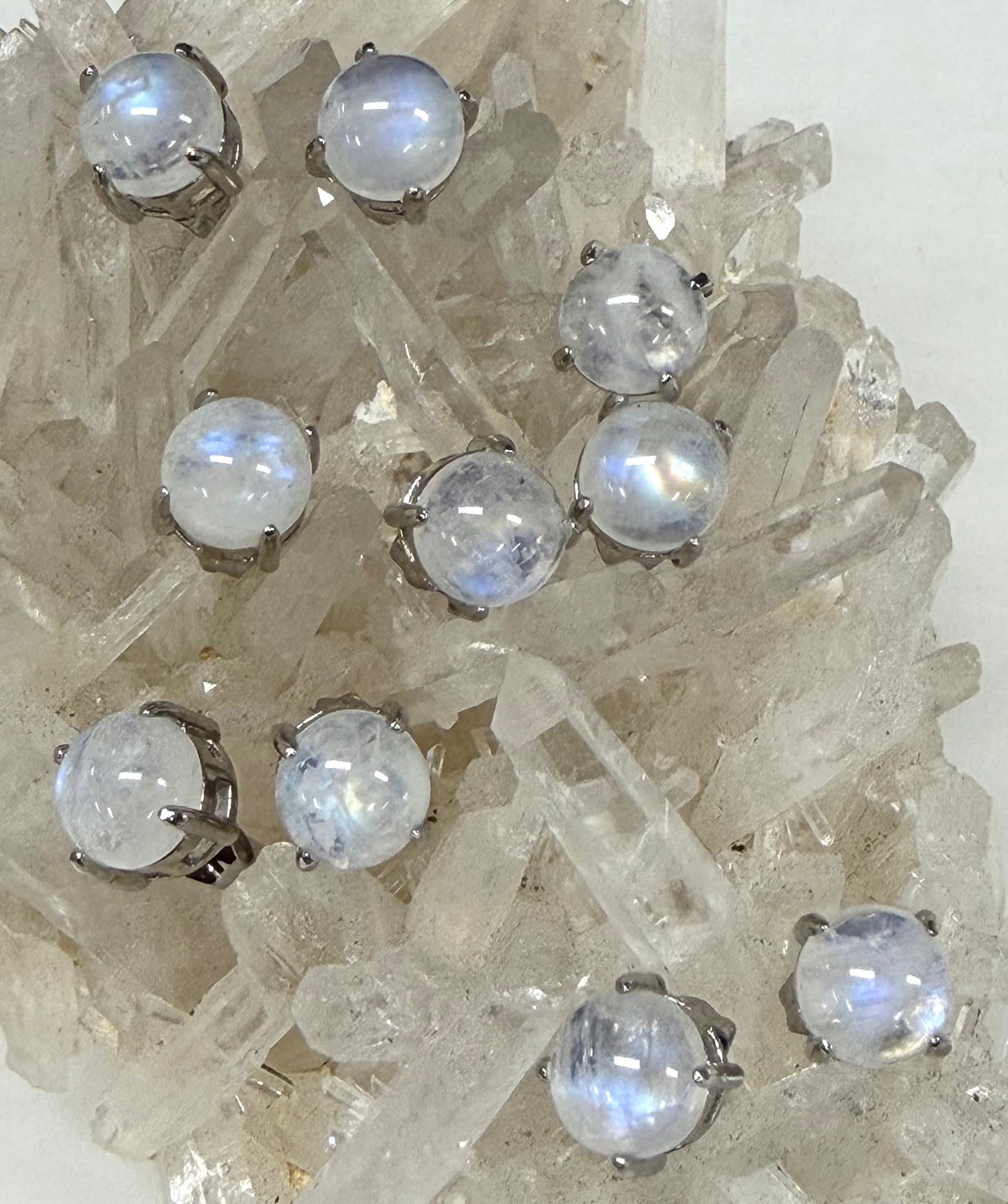 Wholesale Lot 5 Pairs Natural Moonstone Sterling Silver(925) Earring Studs 7mm