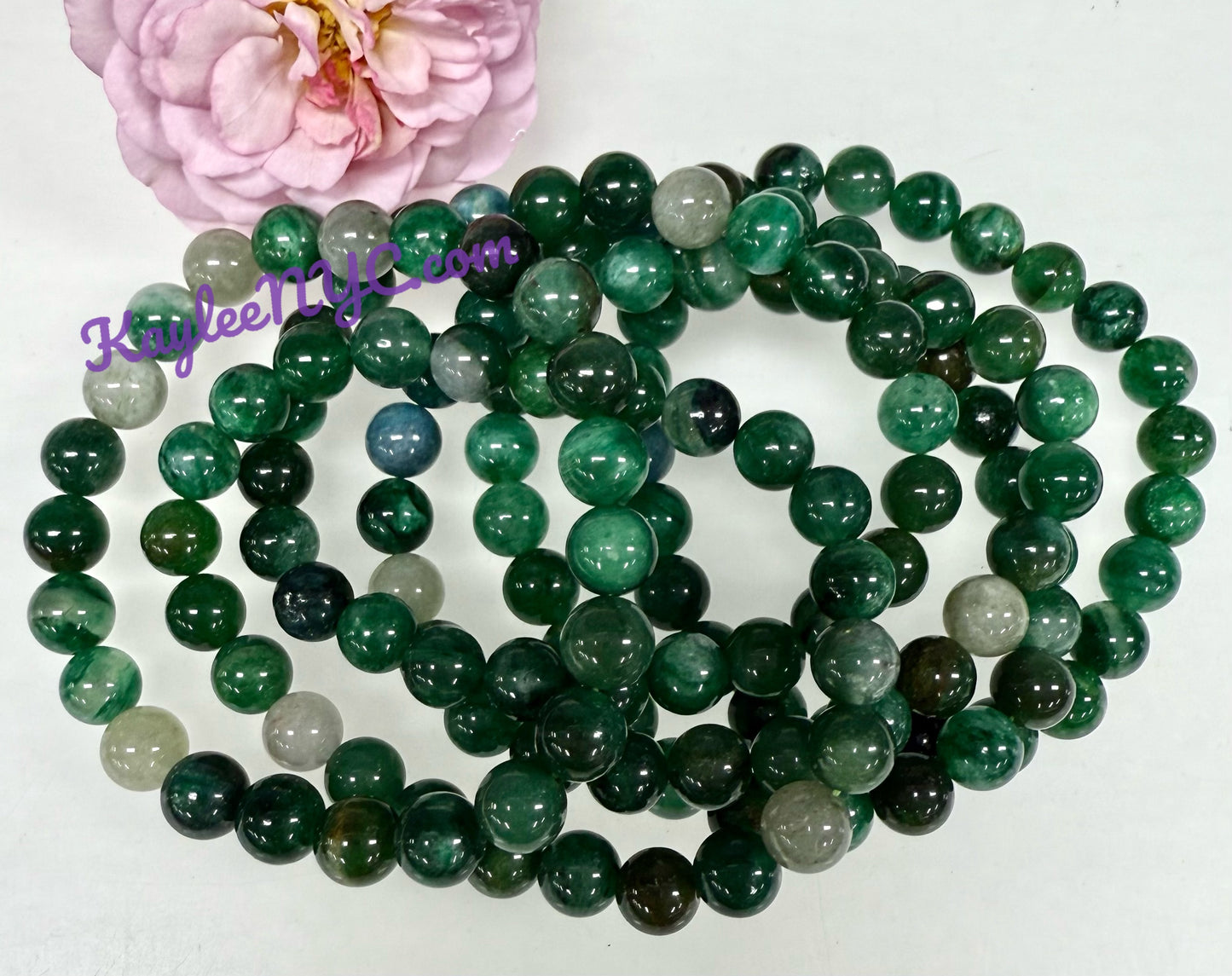 6pcs 8mm Natural Green Lepidolite Stretch Bracelet 7.5”