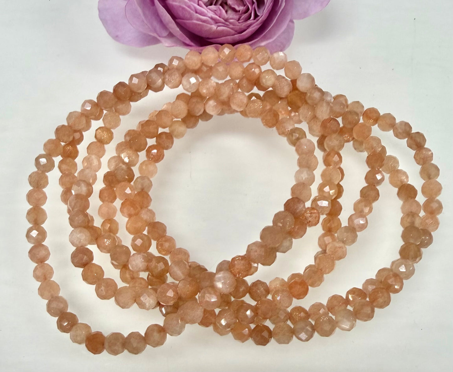 Wholesale Lot 6 Pcs Natural Faceted Peach Moonstone 4mm 7.5” Crystal Healing Stretch Bracelet