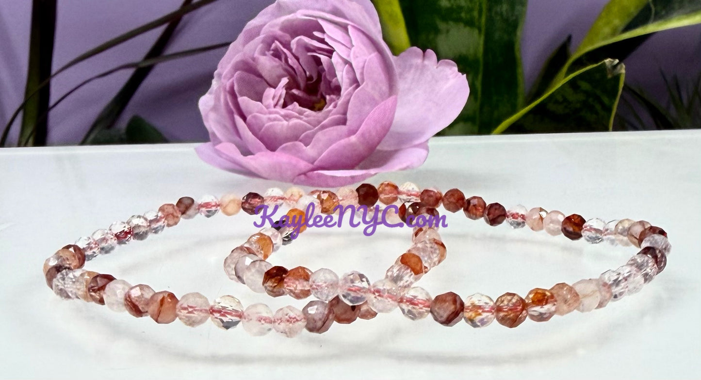 Wholesale Lot 6 Pcs Natural Faceted Hematoid Fire Quartz 4mm 7.5” Crystal Healing Stretch Bracelet
