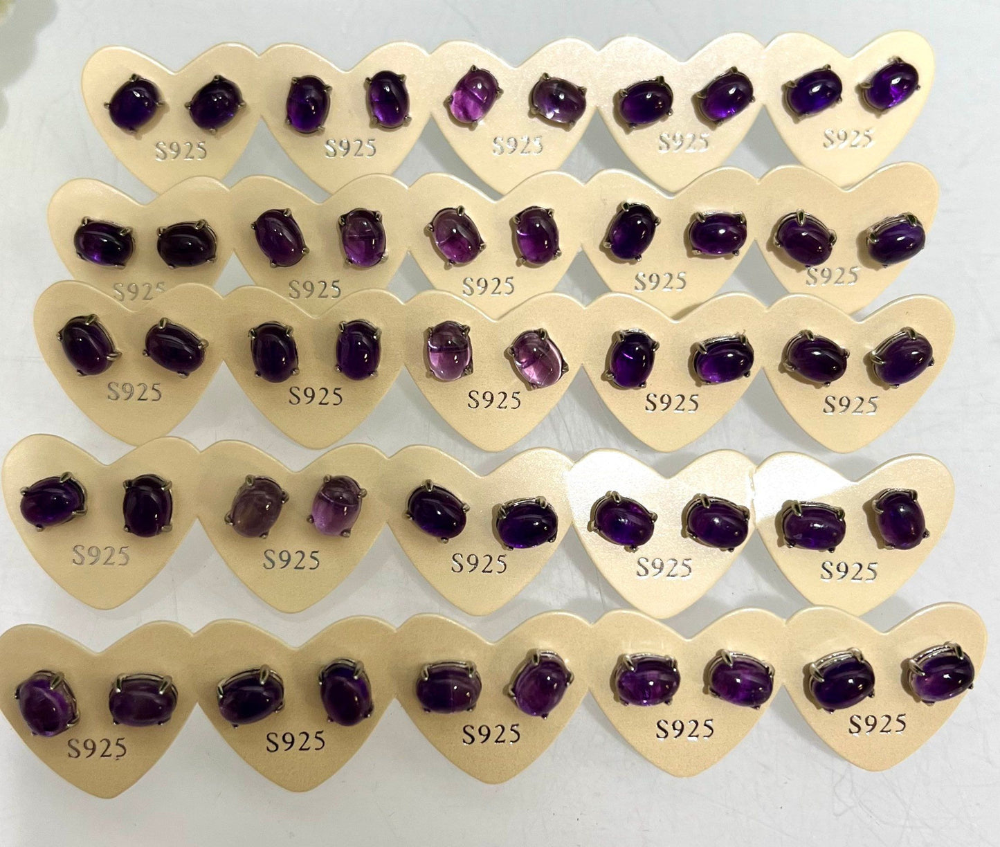 Wholesale Lot 5 Pairs Natural Amethyst Sterling Silver(925) Earring Studs 6x8mm