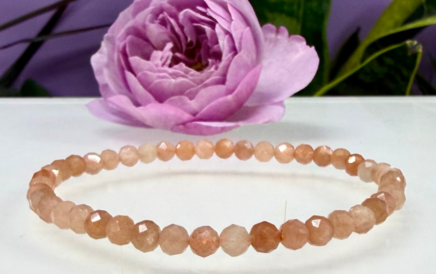 Wholesale Lot 6 Pcs Natural Faceted Peach Moonstone 4mm 7.5” Crystal Healing Stretch Bracelet