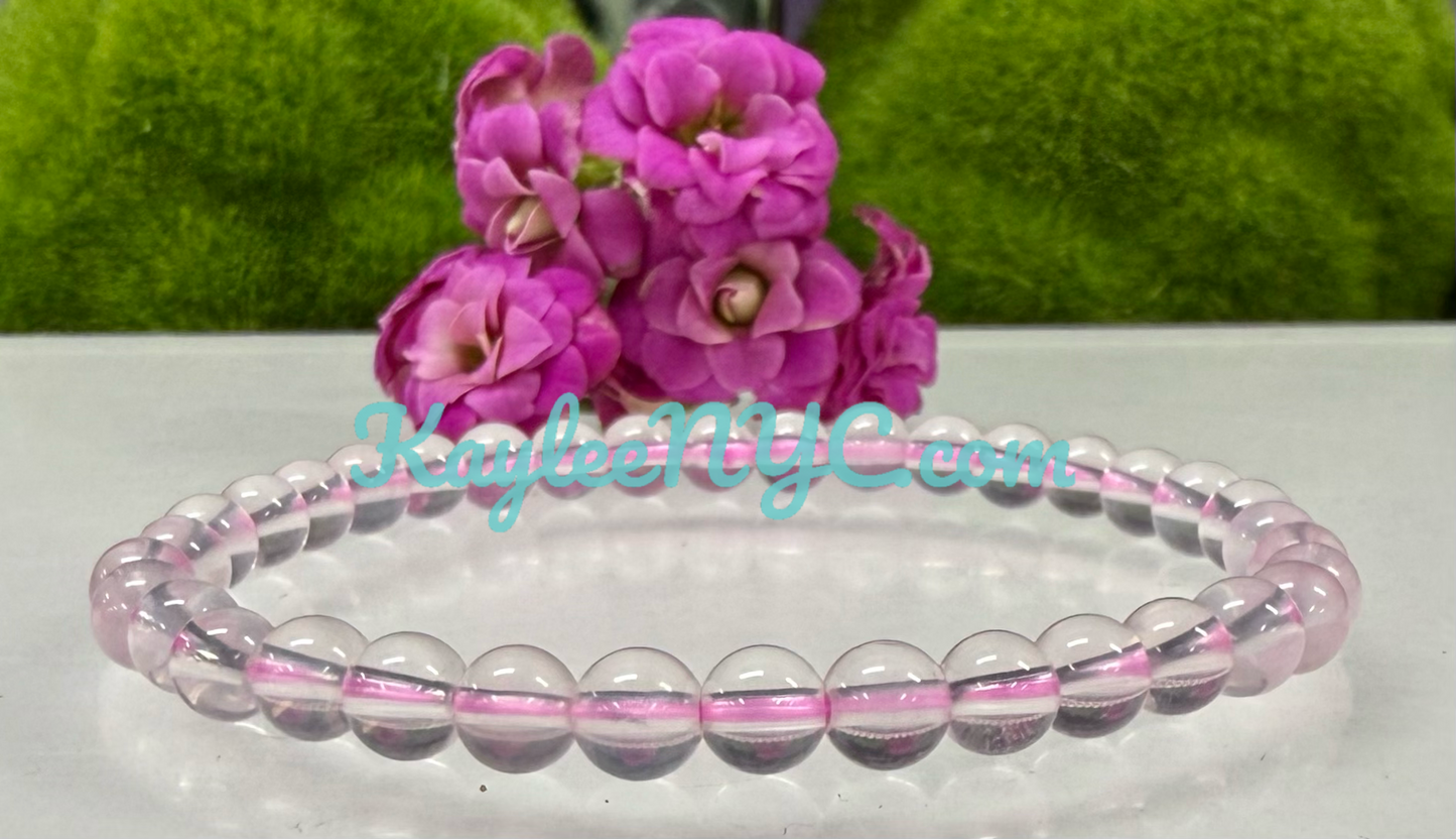 Wholesale 6 Pcs Natural Star Rose Quartz 6mm 7.5” Crystal Healing Stretch Bracelet