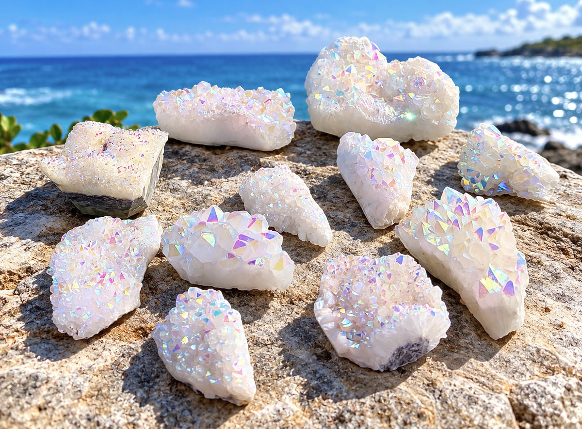 Wholesale Lot 2 Lbs Angel Aura Quartz Cluster Crystal Raw Nice Quality
