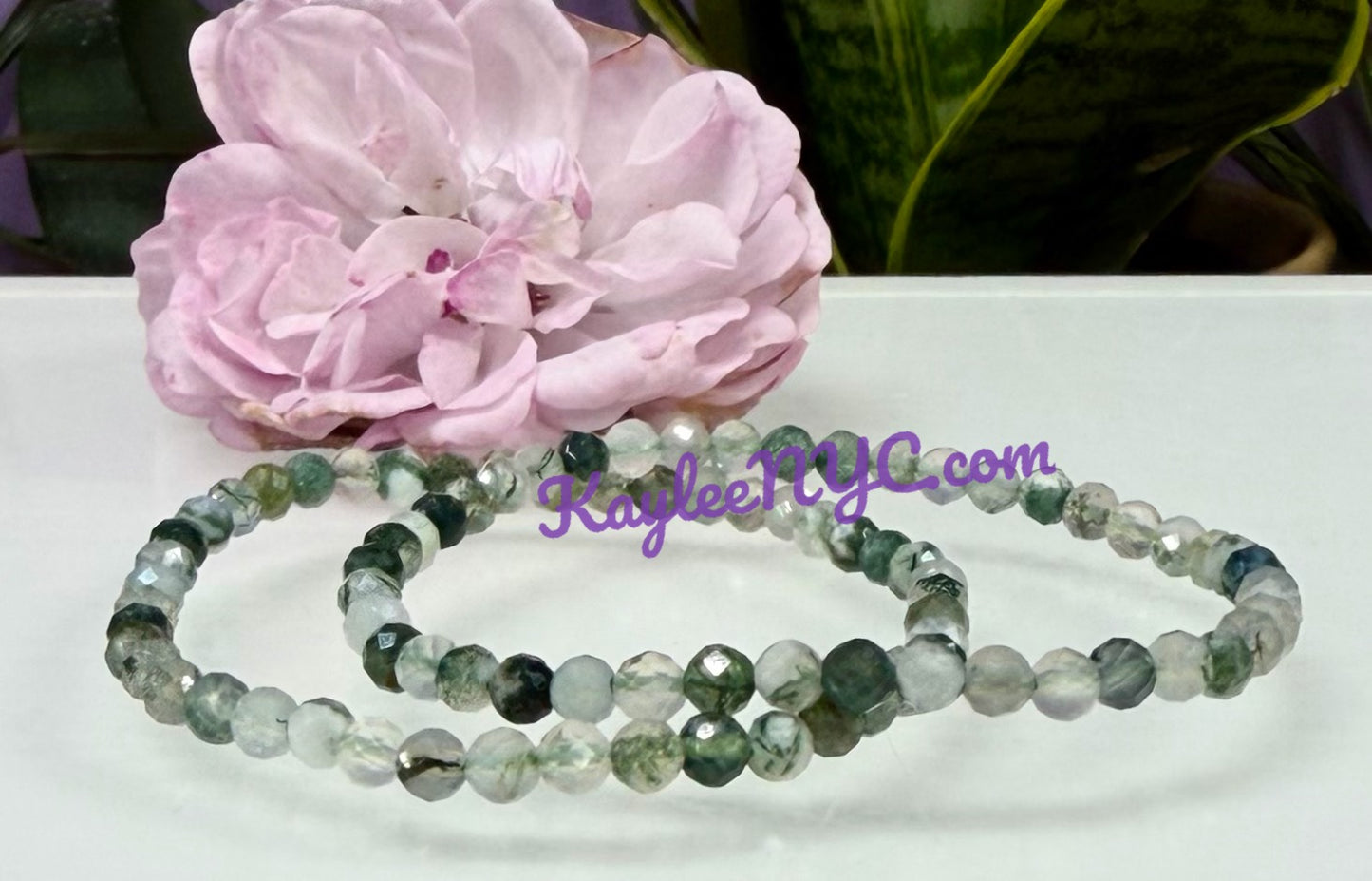 Wholesale Lot 6 Pcs Natural Faceted Moss Agate 4mm 7.5” Crystal Healing Stretch Bracelet
