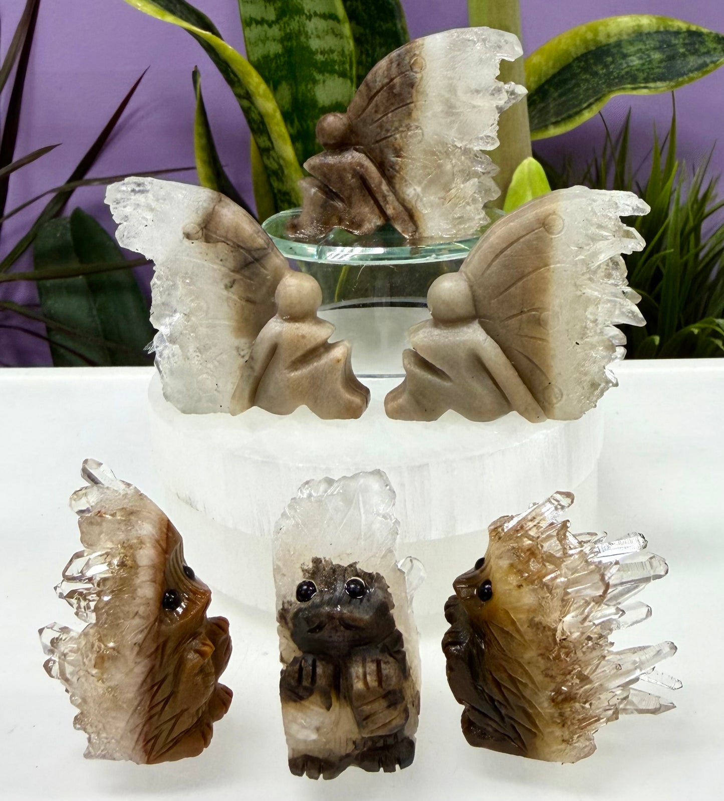 6 pcs Natural Quartz Hedgehog and Fairy Crystals Healing Energy
