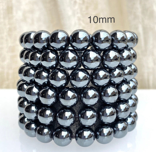 Wholesale Lot 6 Pcs Natural Hematite 10mm 7.5" Crystal Healing Stretch Bracelet