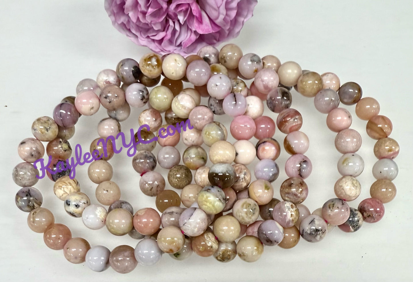 6 PCs Natural Pink Opal Stretch Bracelet 8mm