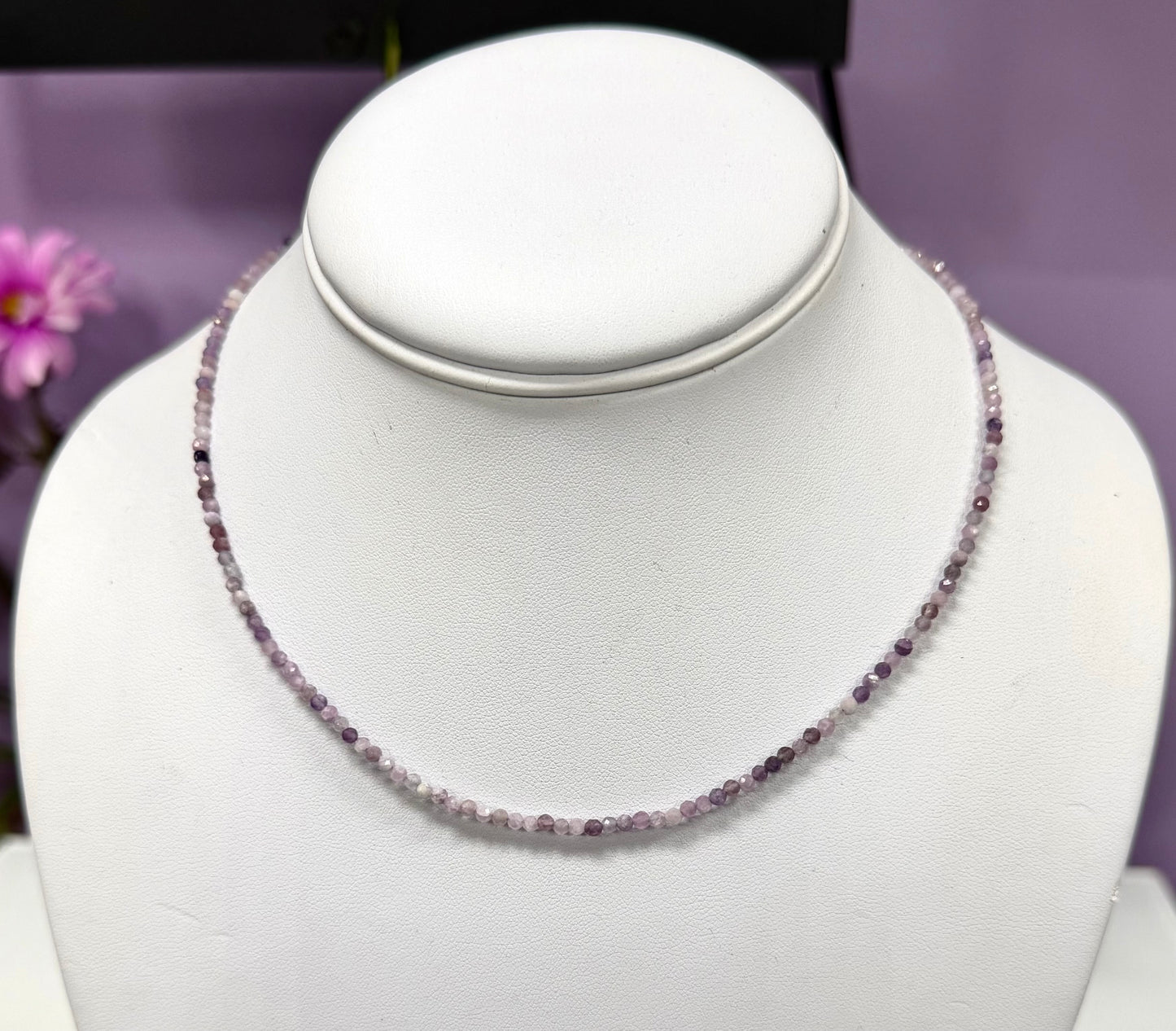 6 PCs 2mm Faceted Natural Lepidolite Necklace Stainless Steel Finding