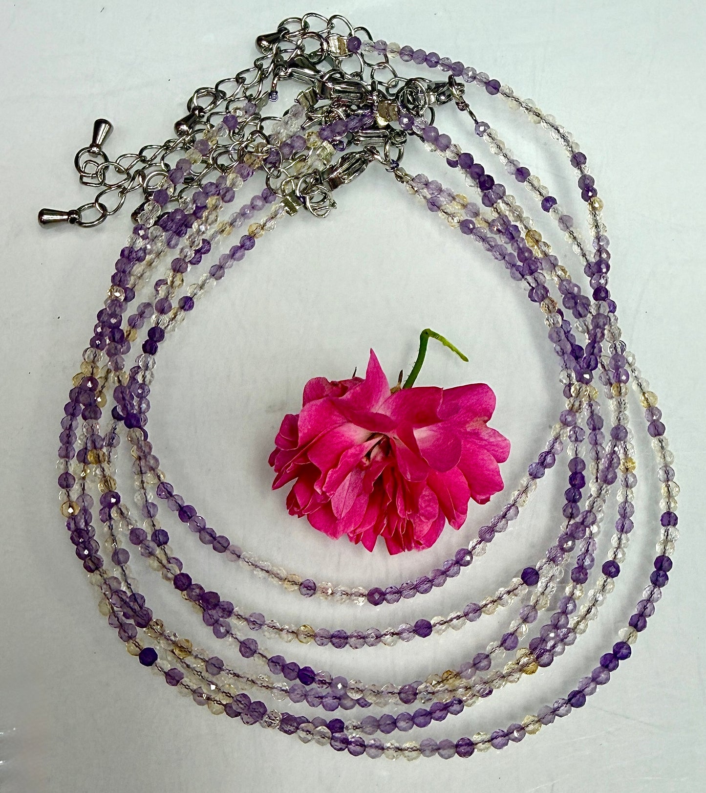 6 PCs 2mm Faceted Natural Ametrine Anklets Stainless Steel Findings