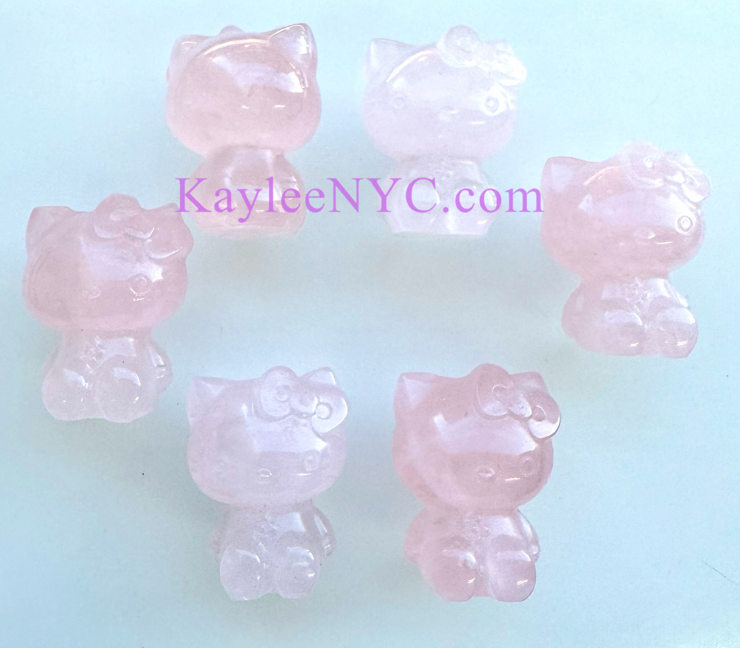 6 PCs 1.8” Natural Rose Quartz Hello Kitty