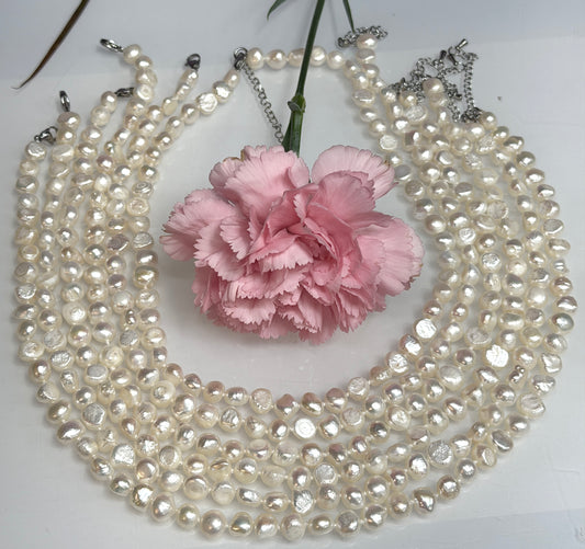 6 PCs 6 pcs ~8.5mm Natural Freshwater Pearl Necklace Healing Energy