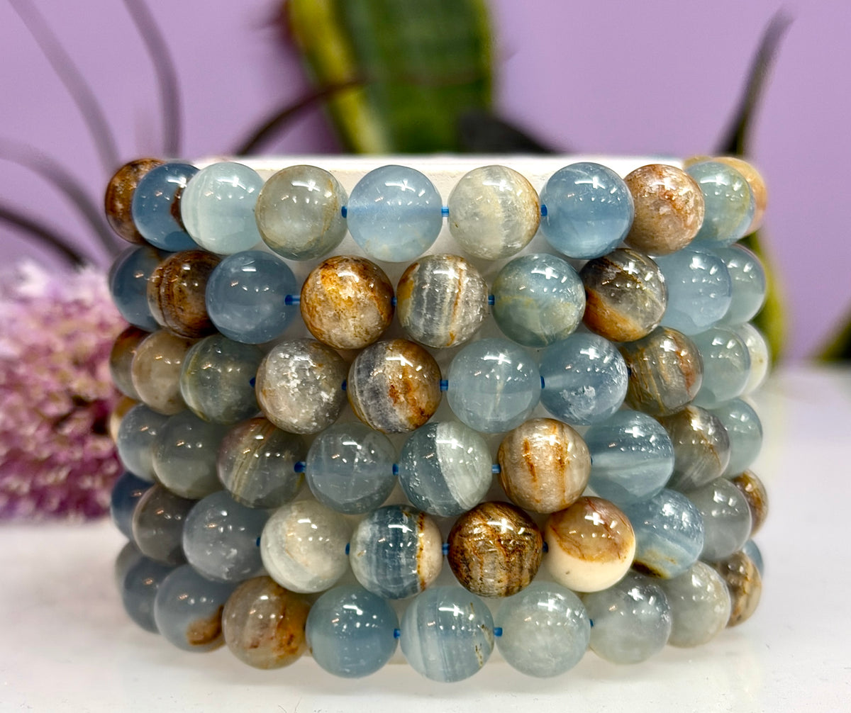 Wholesale Lot 6 Pcs Natural Aquatine Lemurian Calcite 9-10mm 8” Natural Stretch Bracelet