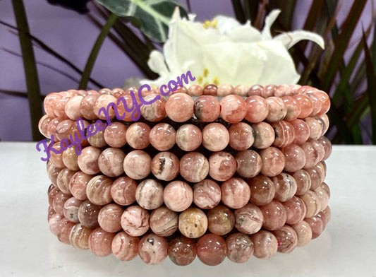 Wholesale 6 Pcs Natural Rhodochrosite 5.5mm 7.5” Crystal Healing Stretch Bracelet
