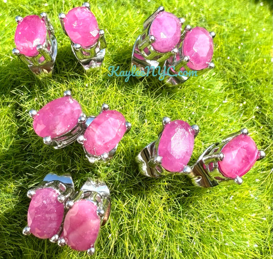 Wholesale Lot 5 Pairs Natural Ruby Sterling Silver(925) Earring Studs 4x6mm