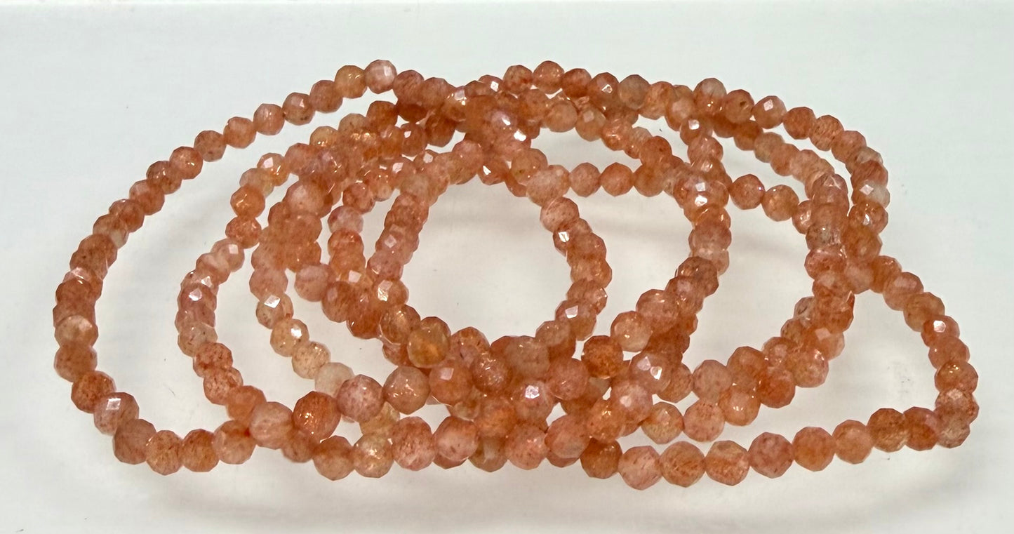 6 PCs 4mm Natural Sunstone Faceted Bracelet 7.5”