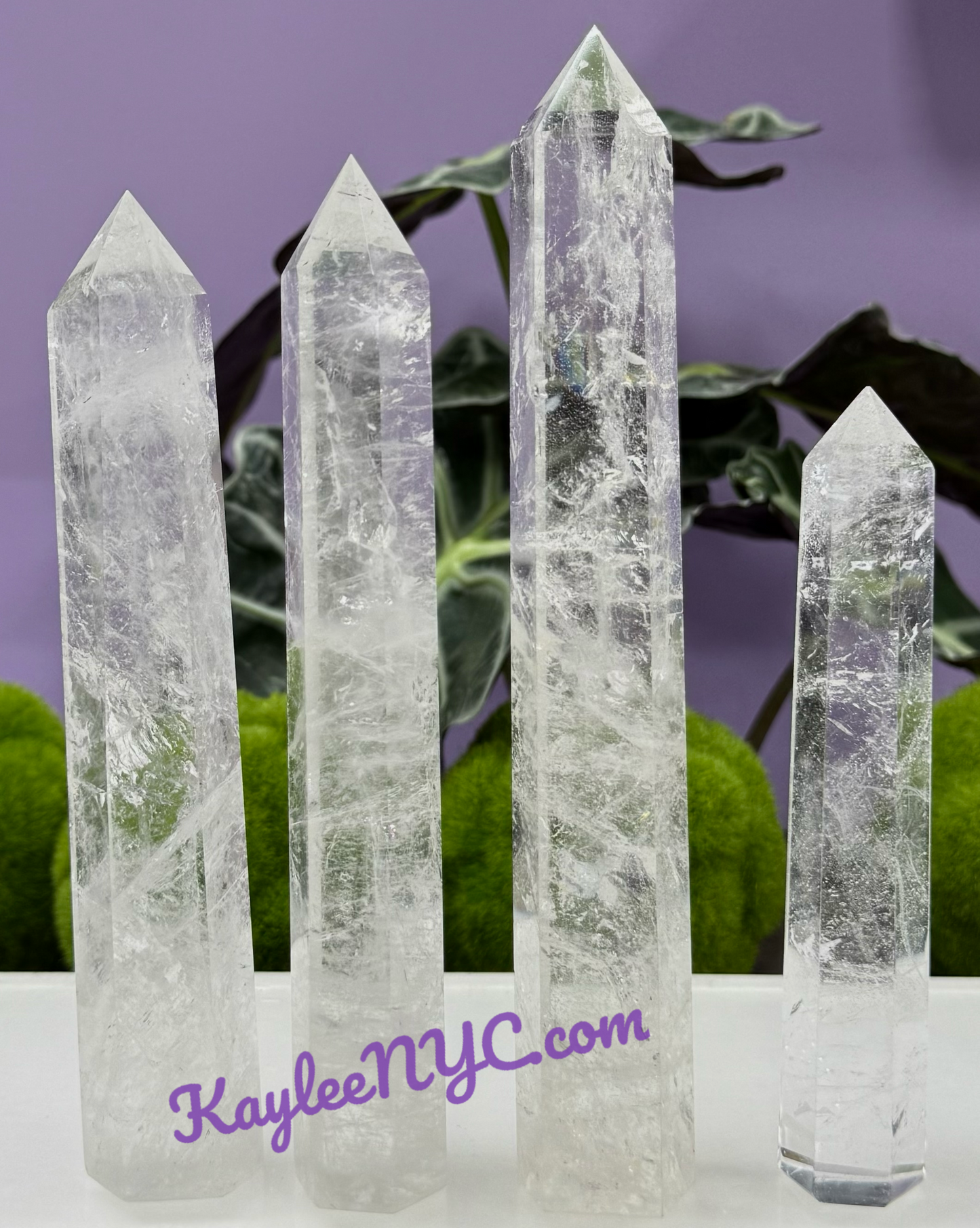 4 pcs Natural Clear Quartz Obelisk Tower Crystals Healing Energy