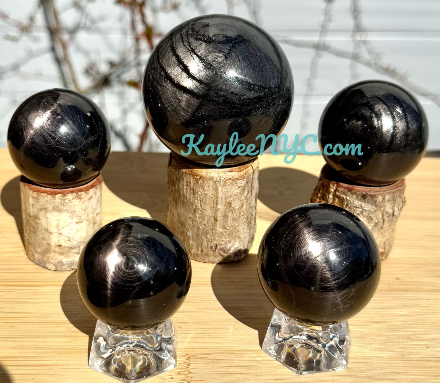 5 PCs Natural Hypersthene Sphere Healing Energy