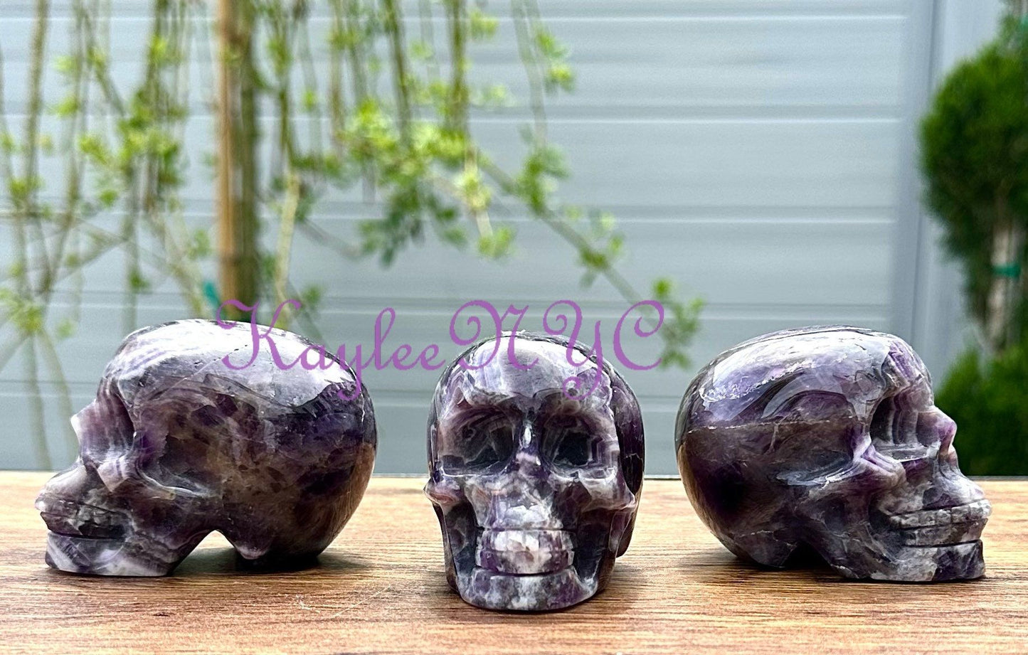 Wholesale lot 3 Pcs 3” Natural Chevron Amethyst Crystal Skulls Healing Energy