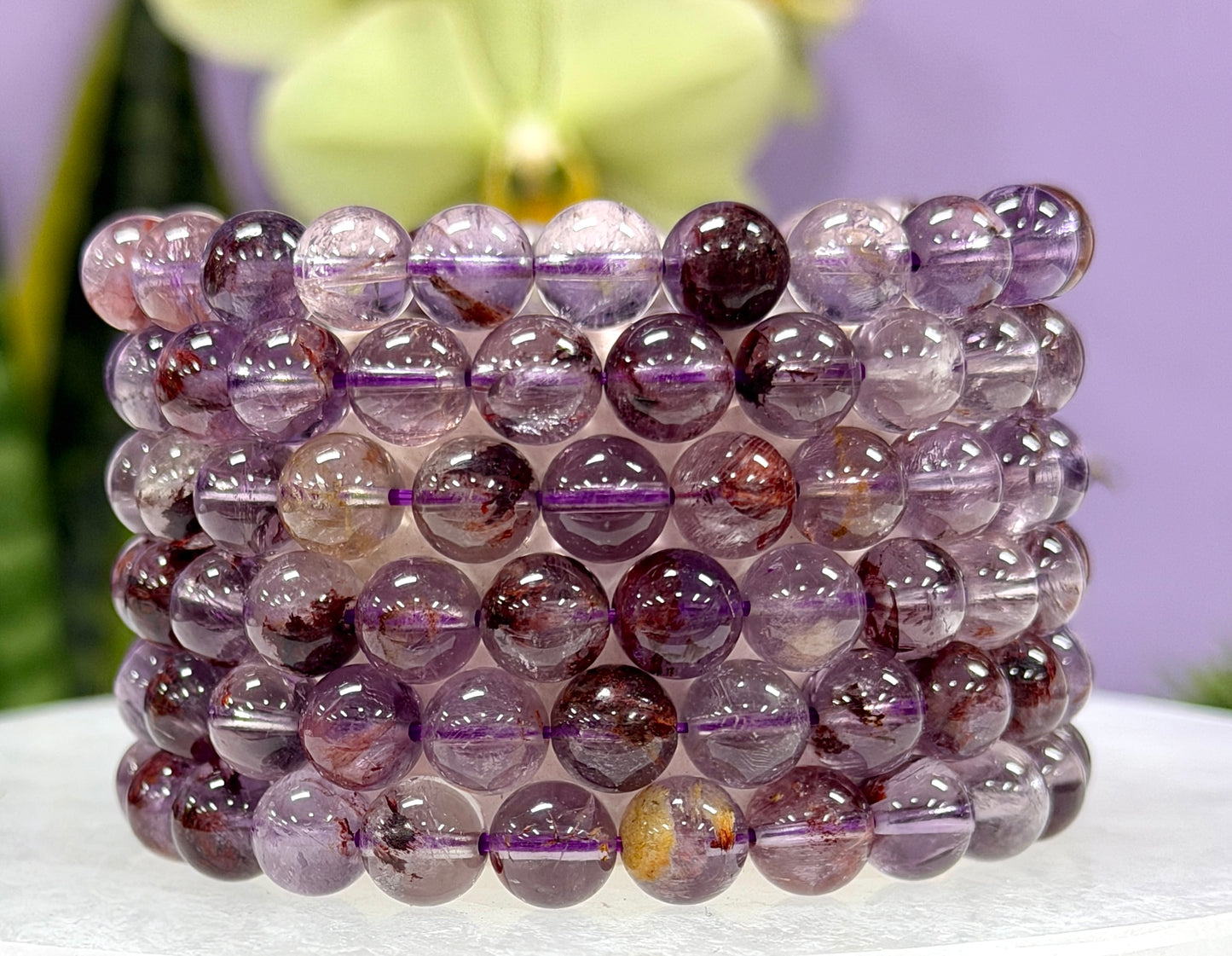 Wholesale 6 Pcs Natural Super Seven 8mm 7.5” Crystal Healing Stretch Bracelet