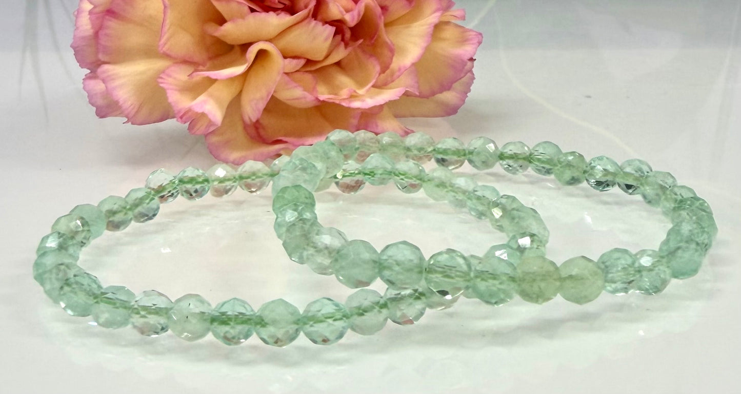 Wholesale Lot 6 Pcs Natural Green Fluorite Faceted 6mm 7.5” Crystal Healing Stretch Bracelet